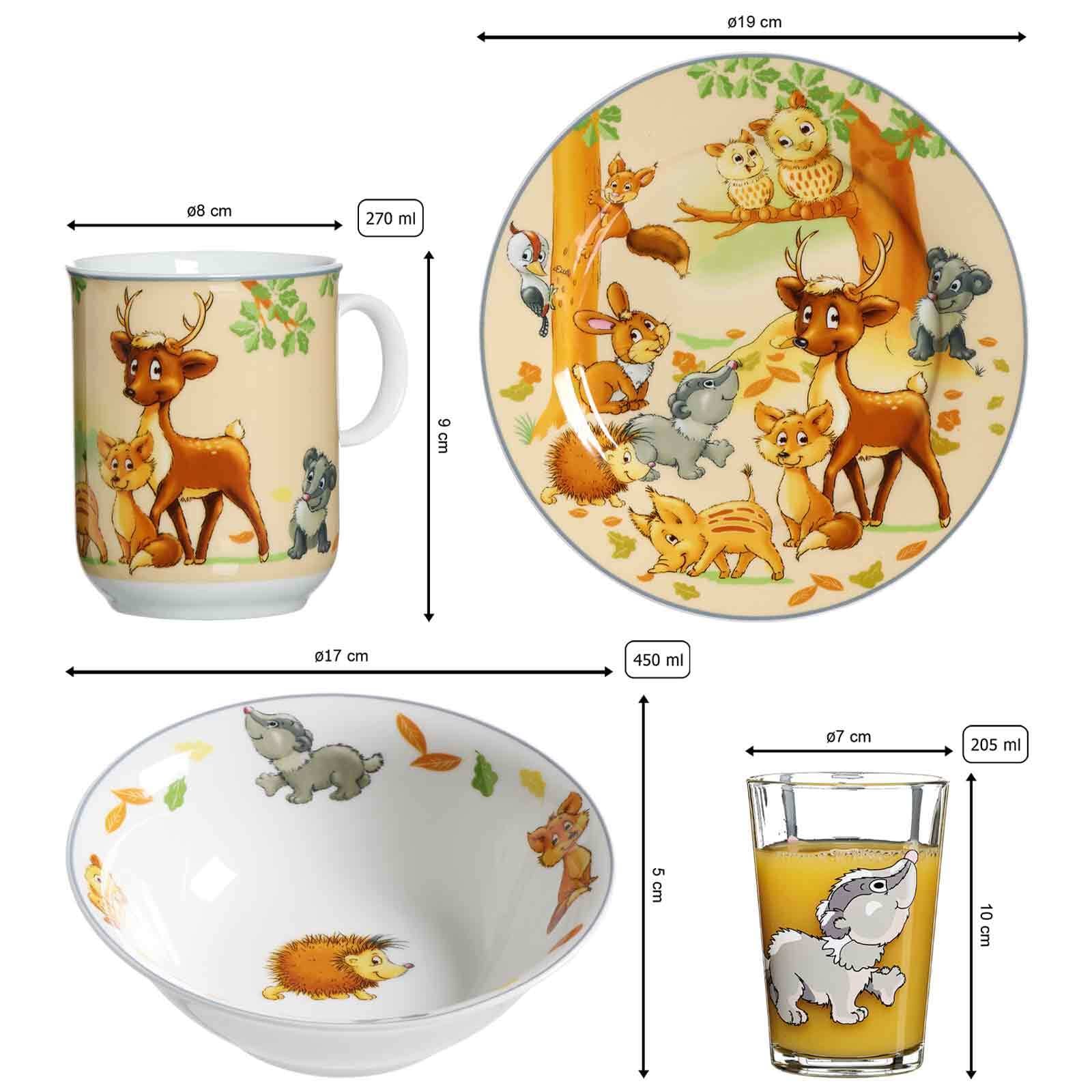 Ritzenhoff & Breker Kindergeschirr-Set »Kinderset Waldtiere 10er Set bunt« Spülmaschinengeeignet