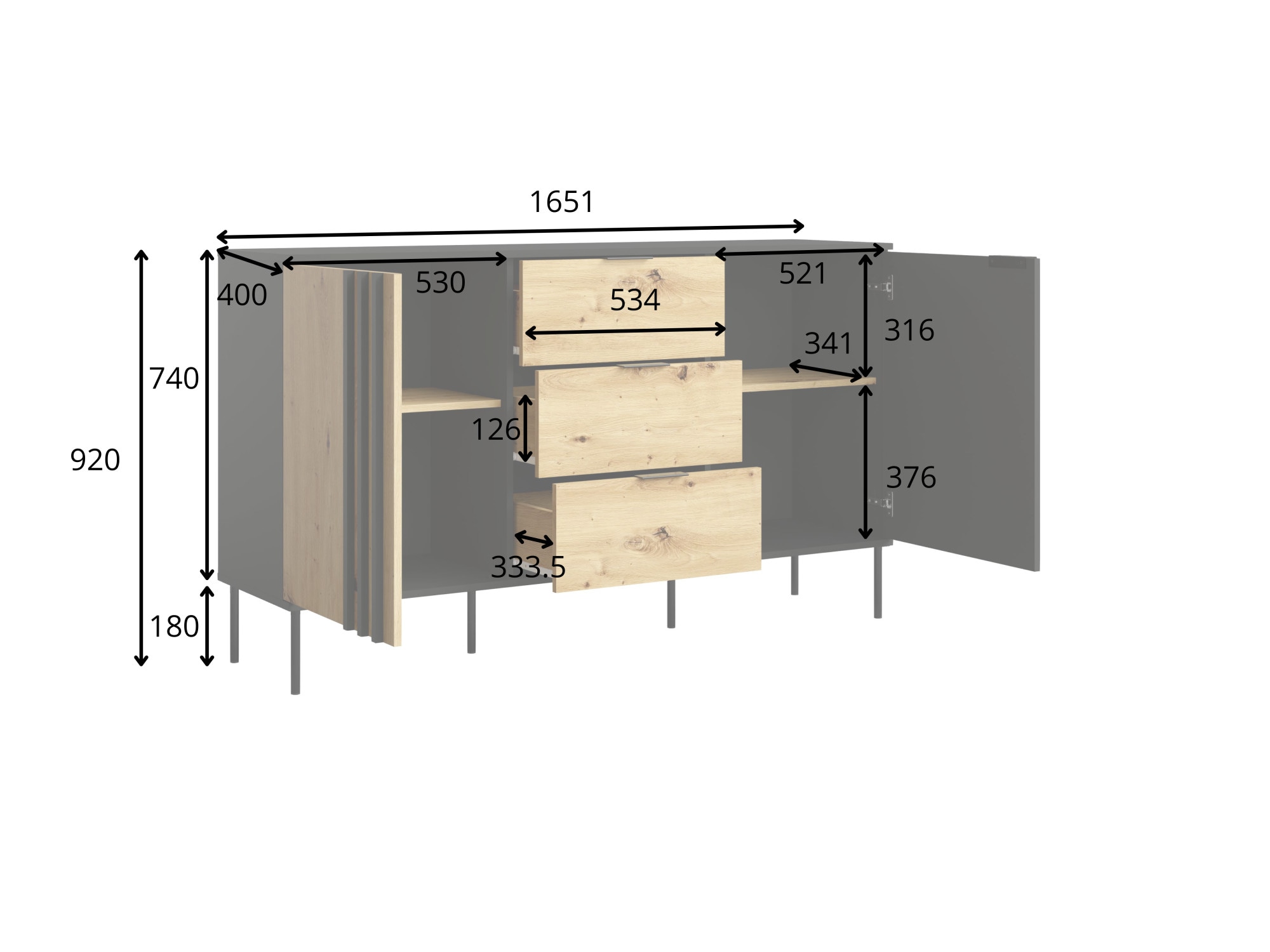 OTTO home Kommode »AELLOR Sideboard mit 3 Schubladen und 2 Türen, viel Stauraum« Schubkastenkommode mit 4 Fächer, modernes Design