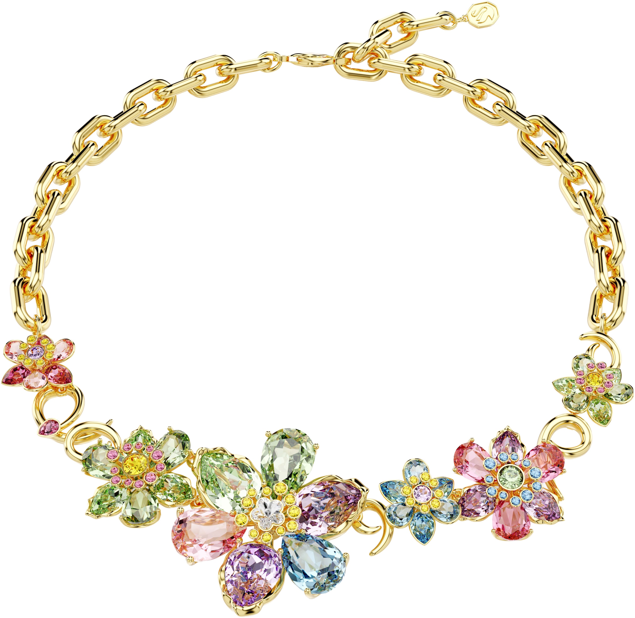 Collier SWAROVSKI "Schmuck Geschenk Idyllia Halskette Blume", gold (gelbgoldfarben, rosa, lila, gelb, grün, blau), Halsketten, Damen, Metall, L: 43 B: 38mm, Collier, mit Swarovski Kristall, B:38mm 7