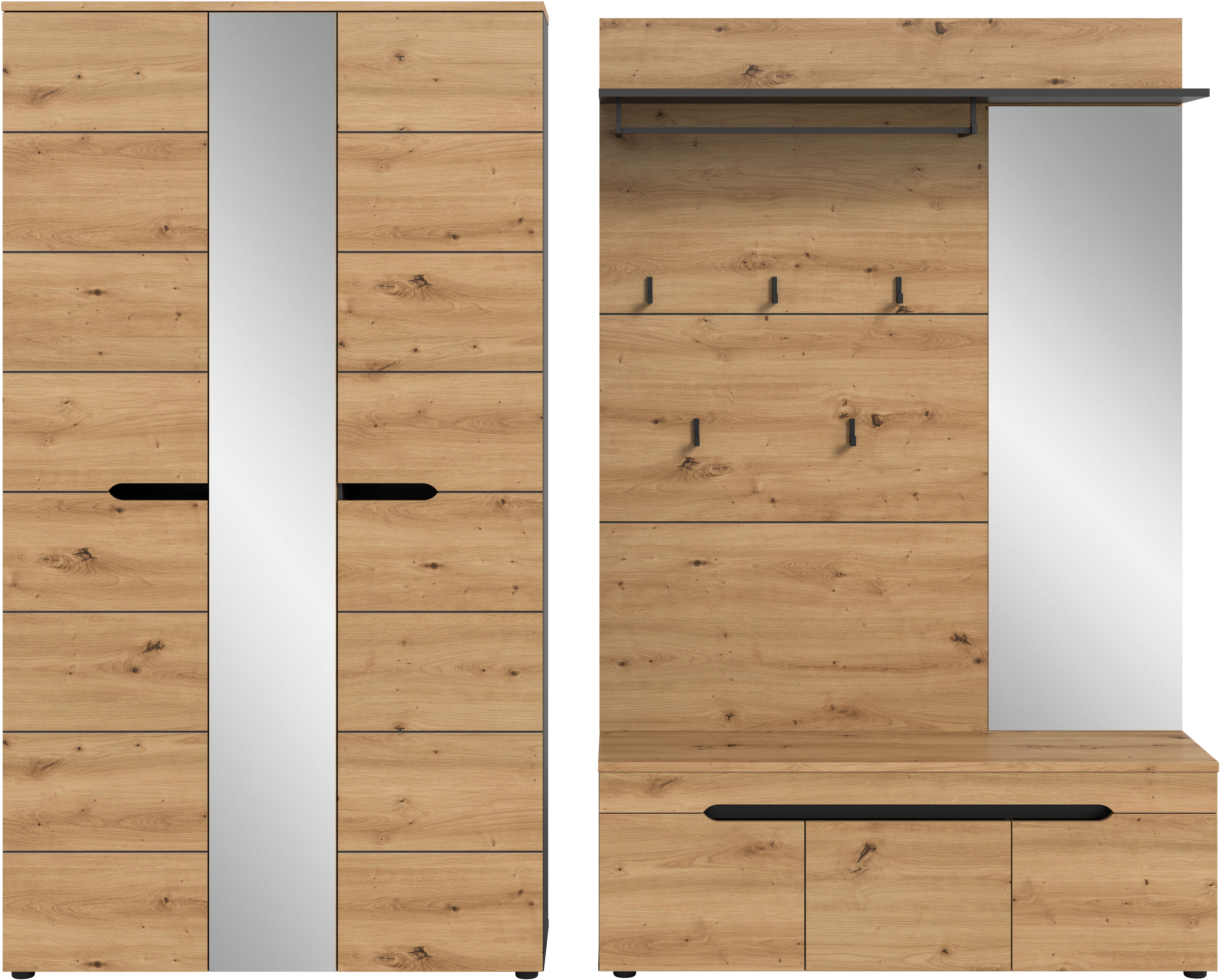 Home affaire Garderoben-Set "REHAT, TOPSELLER, 3-teilig, Breite 240 cm, individuell stellbar" Set, best. aus: Garderobenschrank, Sitzbank & Garderobenpaneel, 3 Stk. tlg.