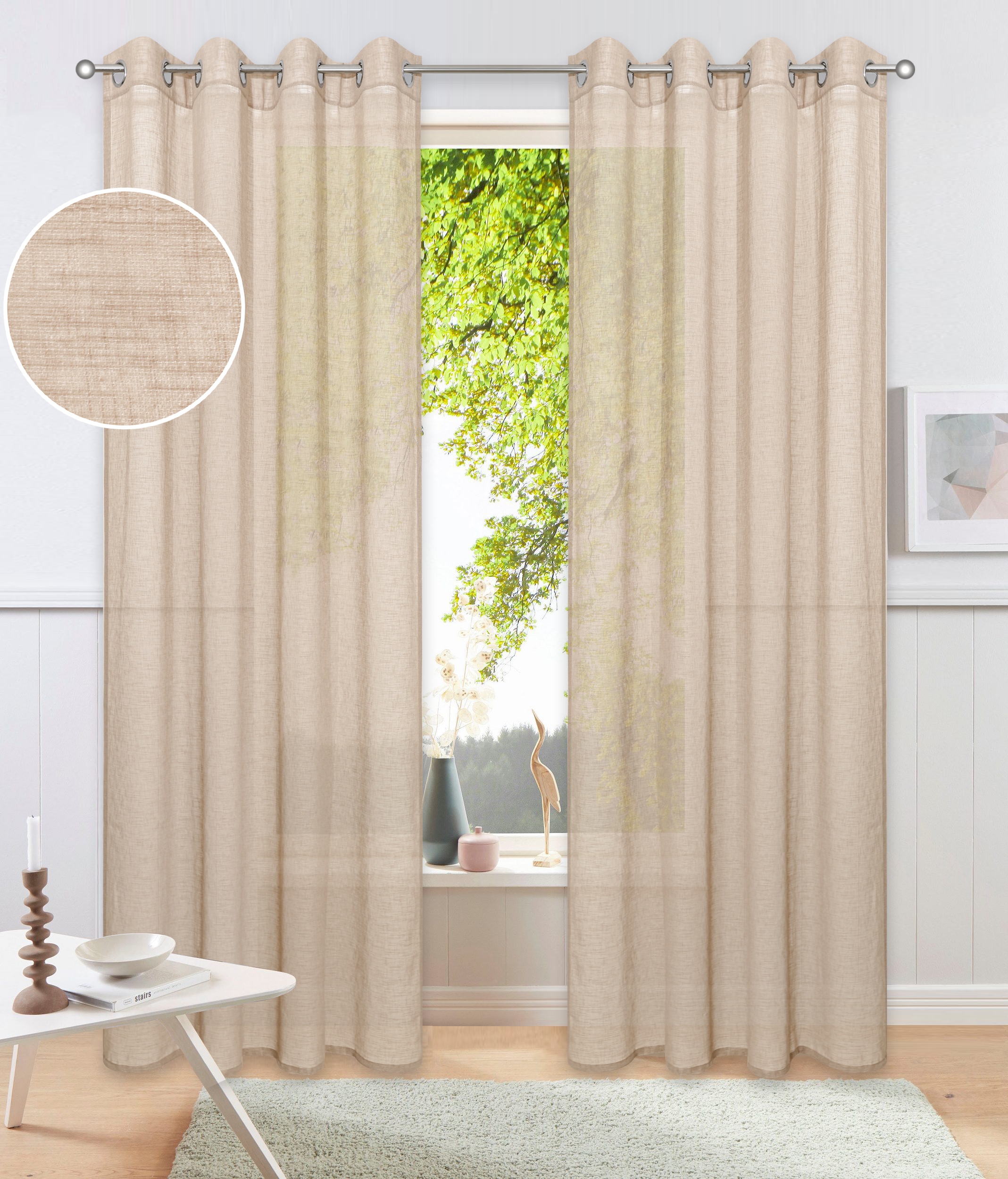 OTTO home Gardine »Kyllo« Ösen 2 Stk. tlg. Leinen-Look, halbtransparent, Ösen- Aufhängung, Pflegeleicht