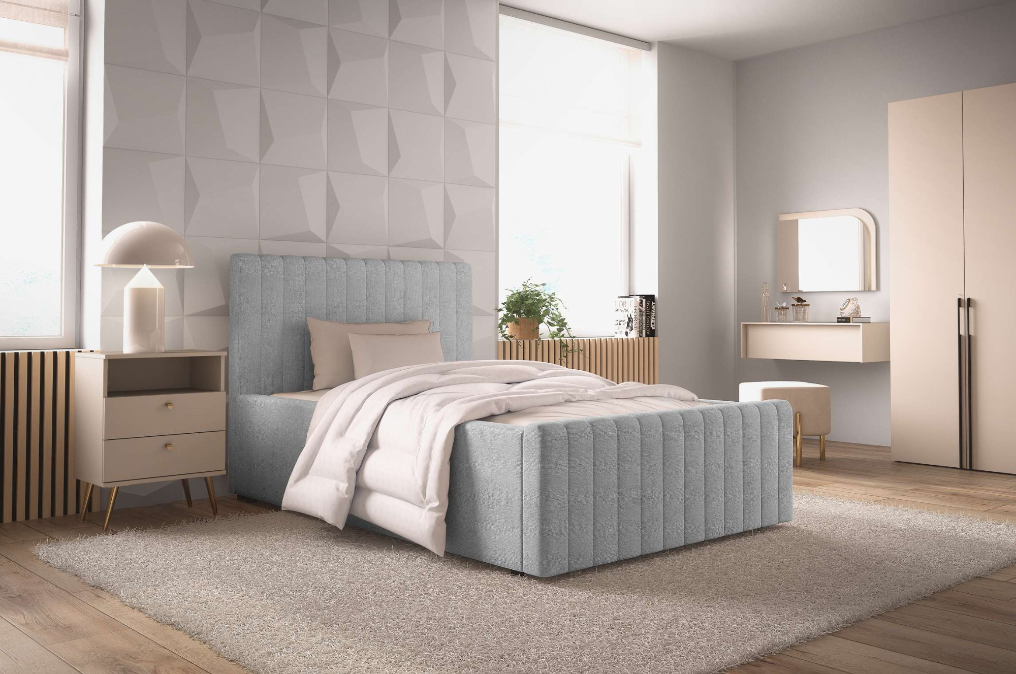 OTTO home Polsterbett "MOIVRE, vertikale Steppung in Rillenoptik, wahlweise mit Bettkasten" Stauraumbett, gepolstertes Kopfteil, ohne Matratze, modernes Design