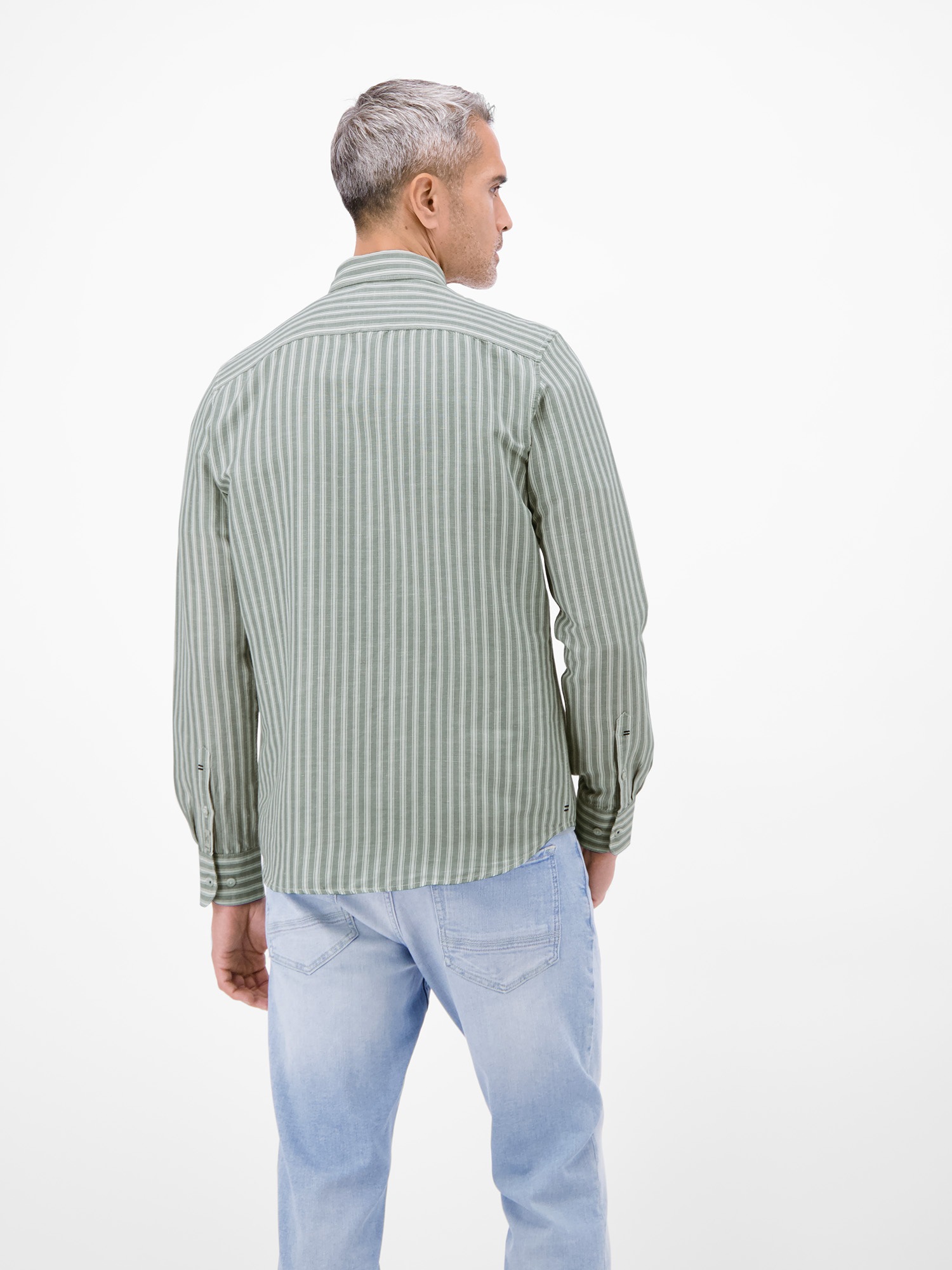 Leinenhemd LERROS "Gestreiftes Langarmhemd aus Leinen-Baumwoll-Mix", Herren, Gr. 3XL, Normalgrößen, storm grau, 55% Leinen, 45% Baumwolle, Hemden, Gestreift, 55% Leinen, 45% Baumwolle, Button‑down, 2‑Knopf 3