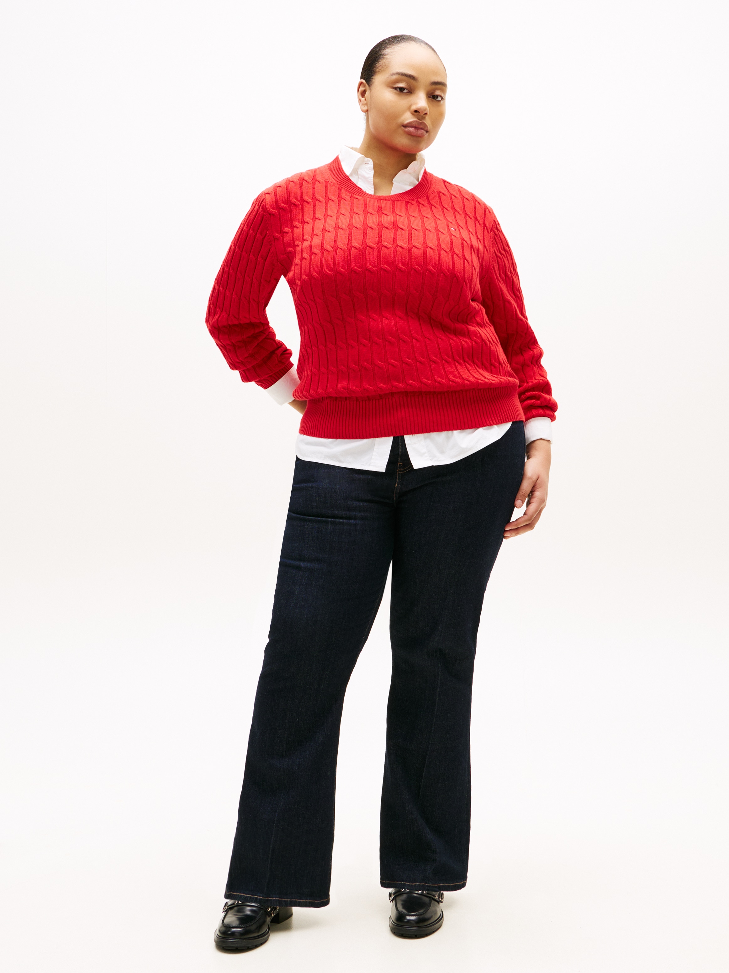 Tommy Hilfiger Curve Rundhalspullover »CRV CO CABLE MID GG C-NK LS SWT«