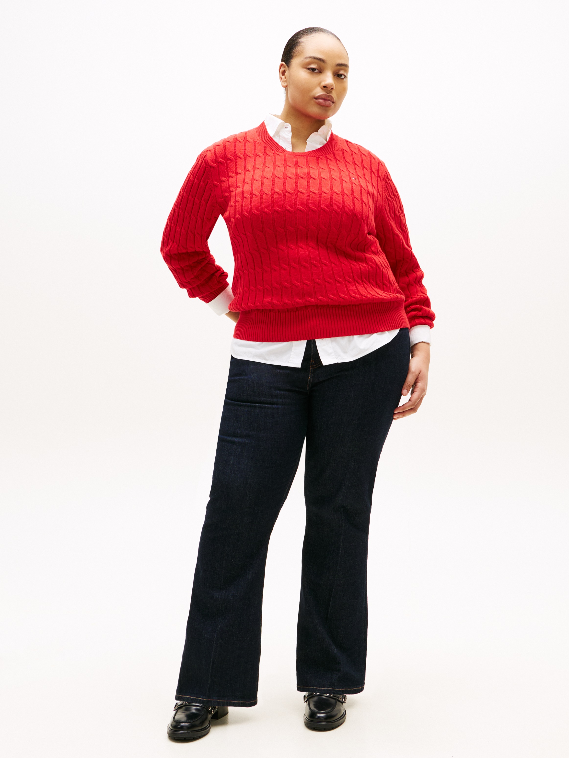 Thumbnail - Tommy Hilfiger Curve Rundhalspullover "CRV CO CABLE MID GG C-NK LS SWT"