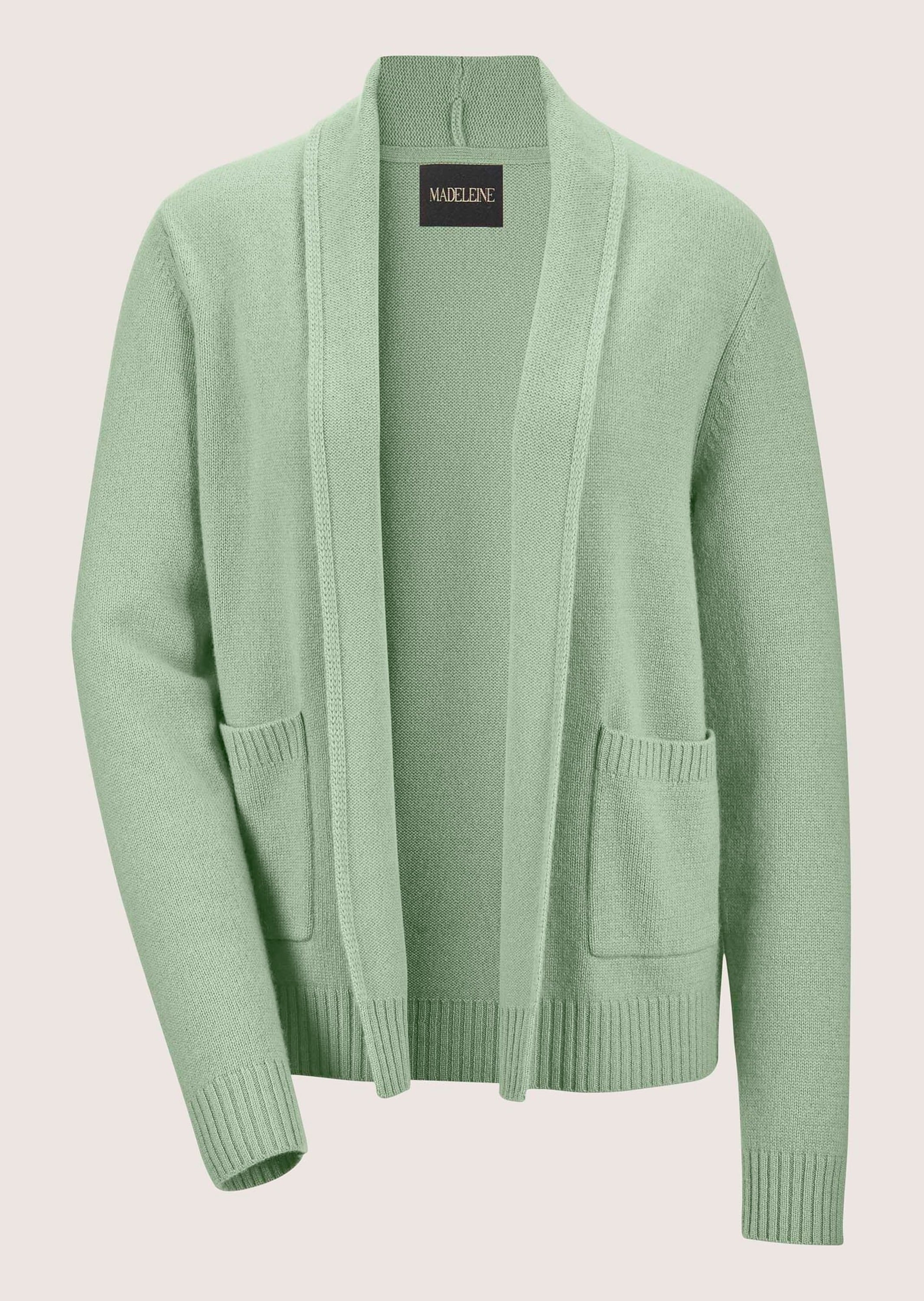 MADELEINE "Strickjacke Verkürzte Schurwolljacke mit Stehkragen" verschlusslose Form
