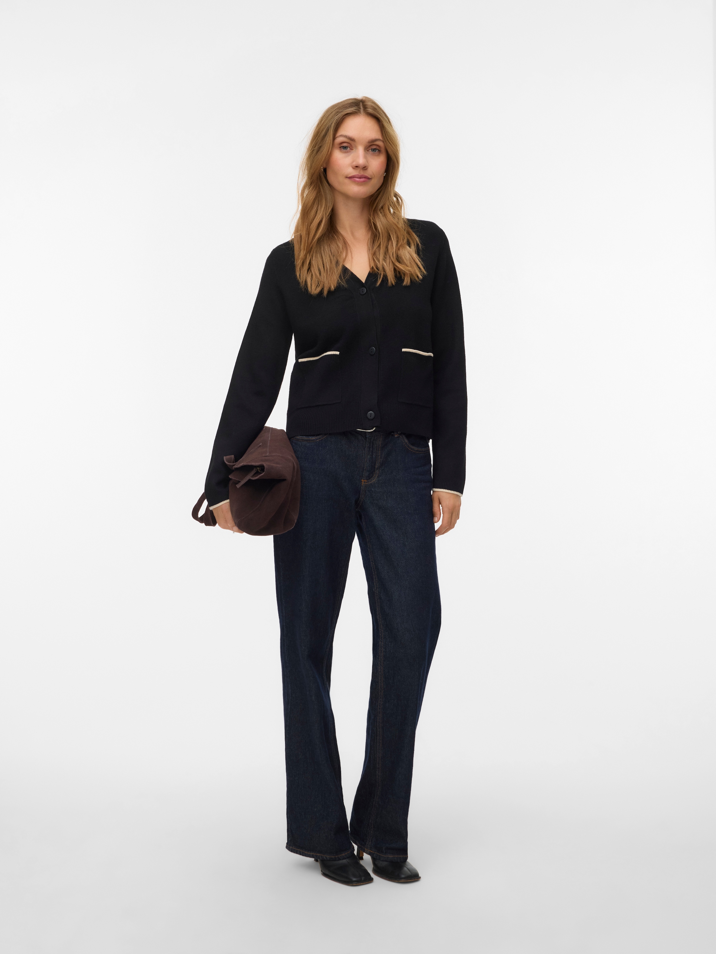 Vero Moda Strickjacke »VMGOLD LS V-NECK CONTRAST CARDIGAN«