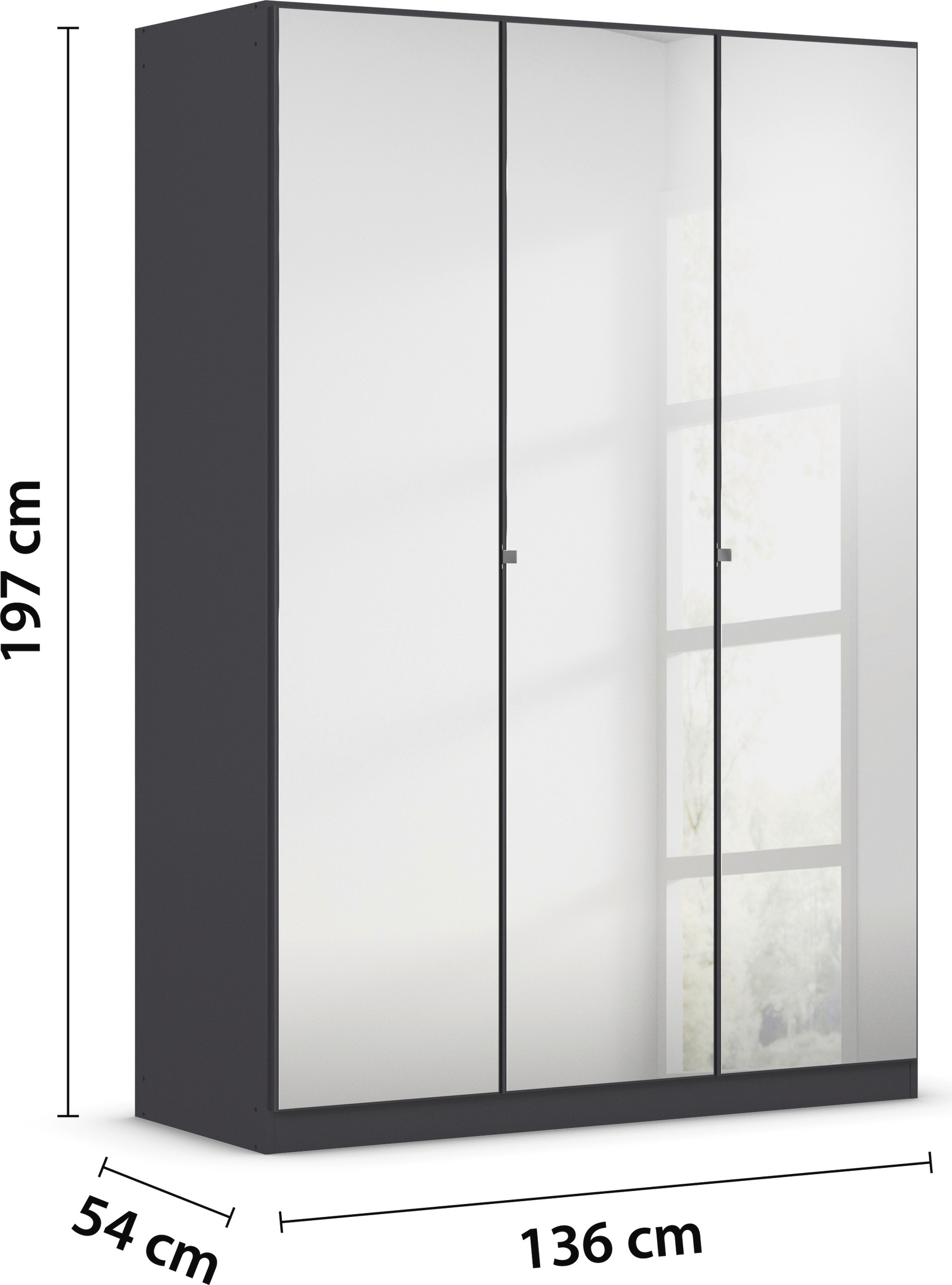 rauch Drehtürenschrank »Reflect«, mit Spiegelfront, inkl. praktischer Inneneinteilung und Stoffboxen-Set