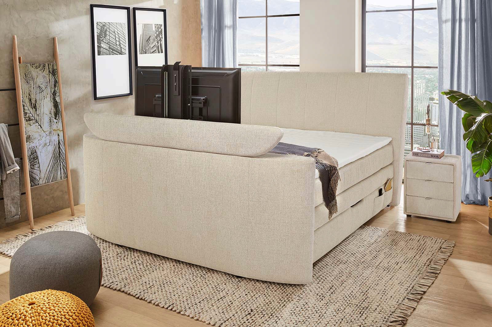 Jockenhöfer Gruppe "Bel Air erhältlich in der Größe 180x200cm" mit versenkbarem TV-Lift und Fernbedienung, Bettkasten/Stauraum