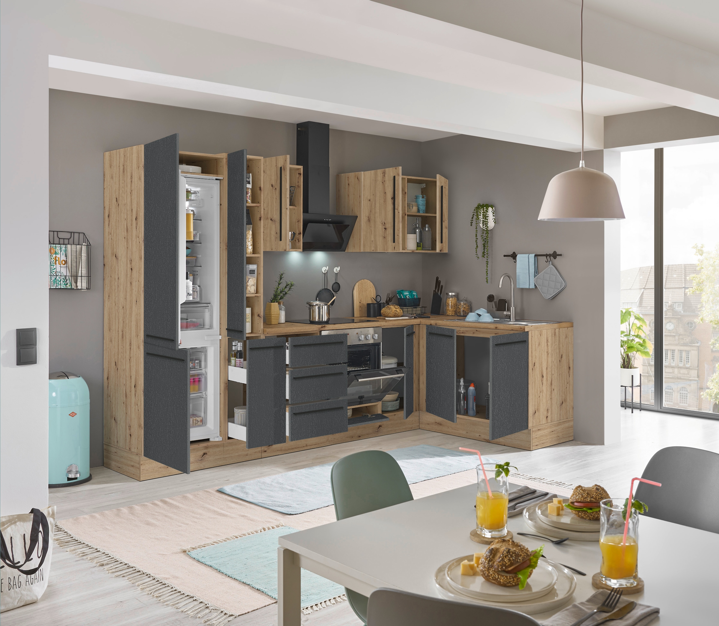 KOCHSTATION Winkelküche »Florida, Stellbreite 300x165 cm«, wahlweise mit E-Geräten, mit Softclose für Türen und Schubkästen