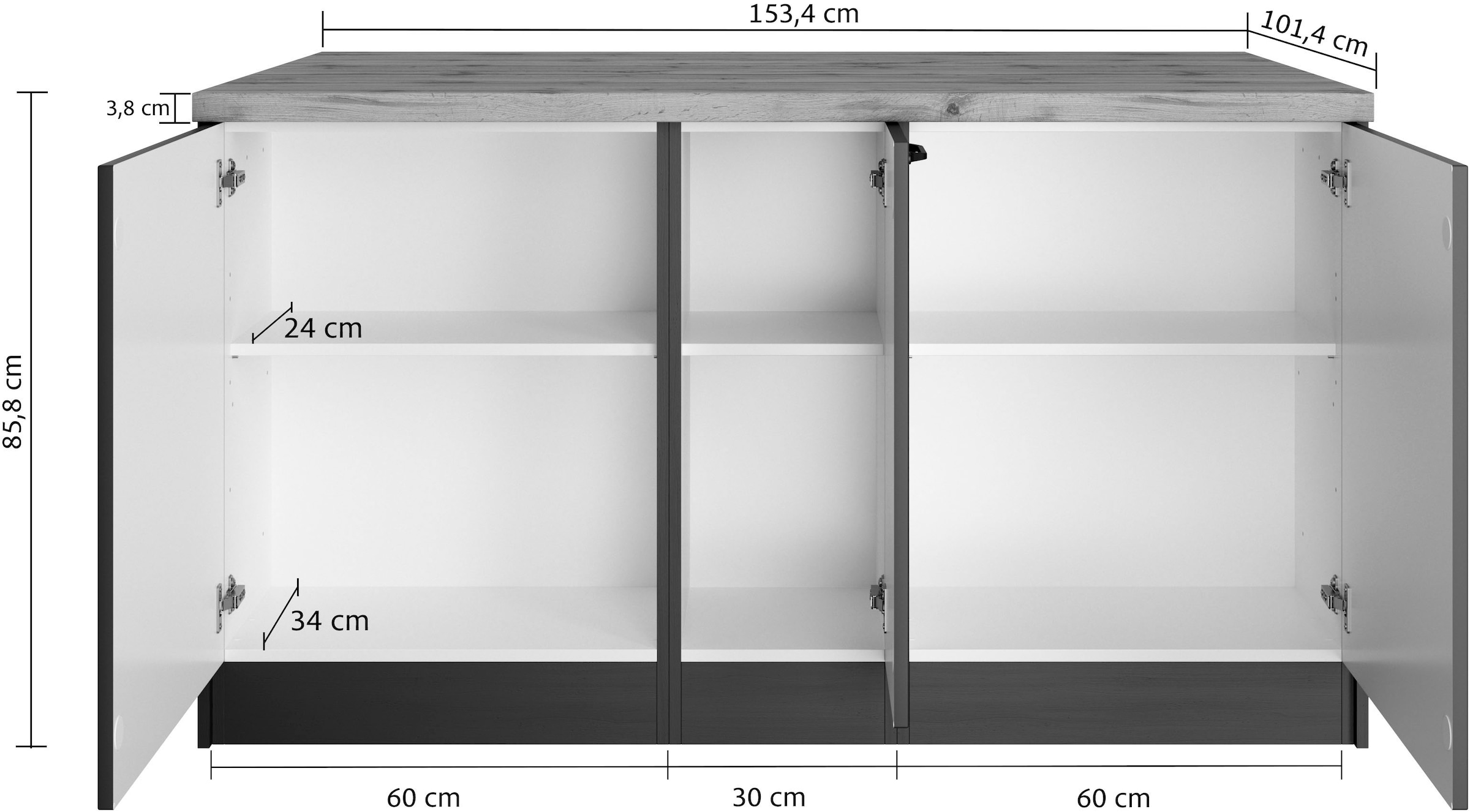 KOCHSTATION Kücheninsel »KS-Lana, Breite 153 cm«, MDF-Fronten, Arbeitsplatte 38mm stark