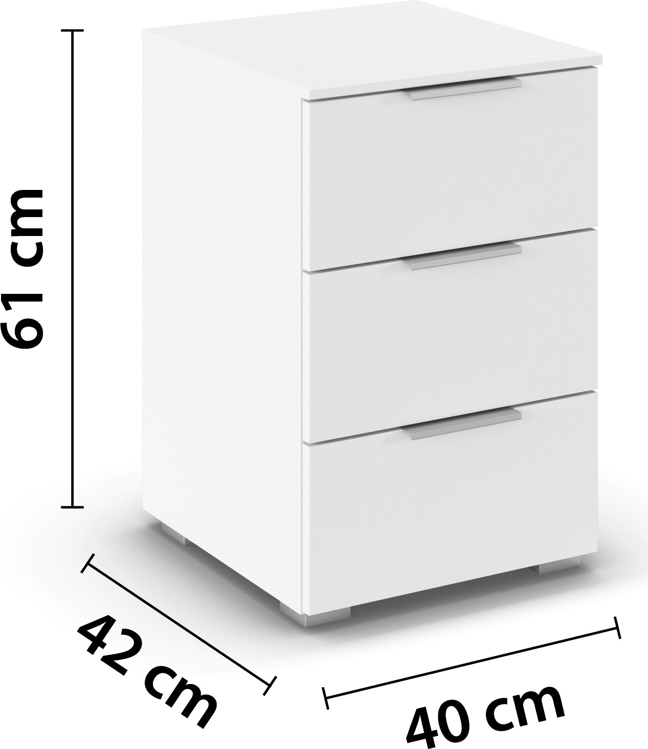 OTTO home Nachtkommode »Nachttisch Nachtschrank Schubladen Sideboard Schubladenkommode ASTANA« Breite 40 cm / Höhe 61 cm,  mit 3 geräumigen Schubladen, Kantengriff in Alufarben MADE IN GERMANY
