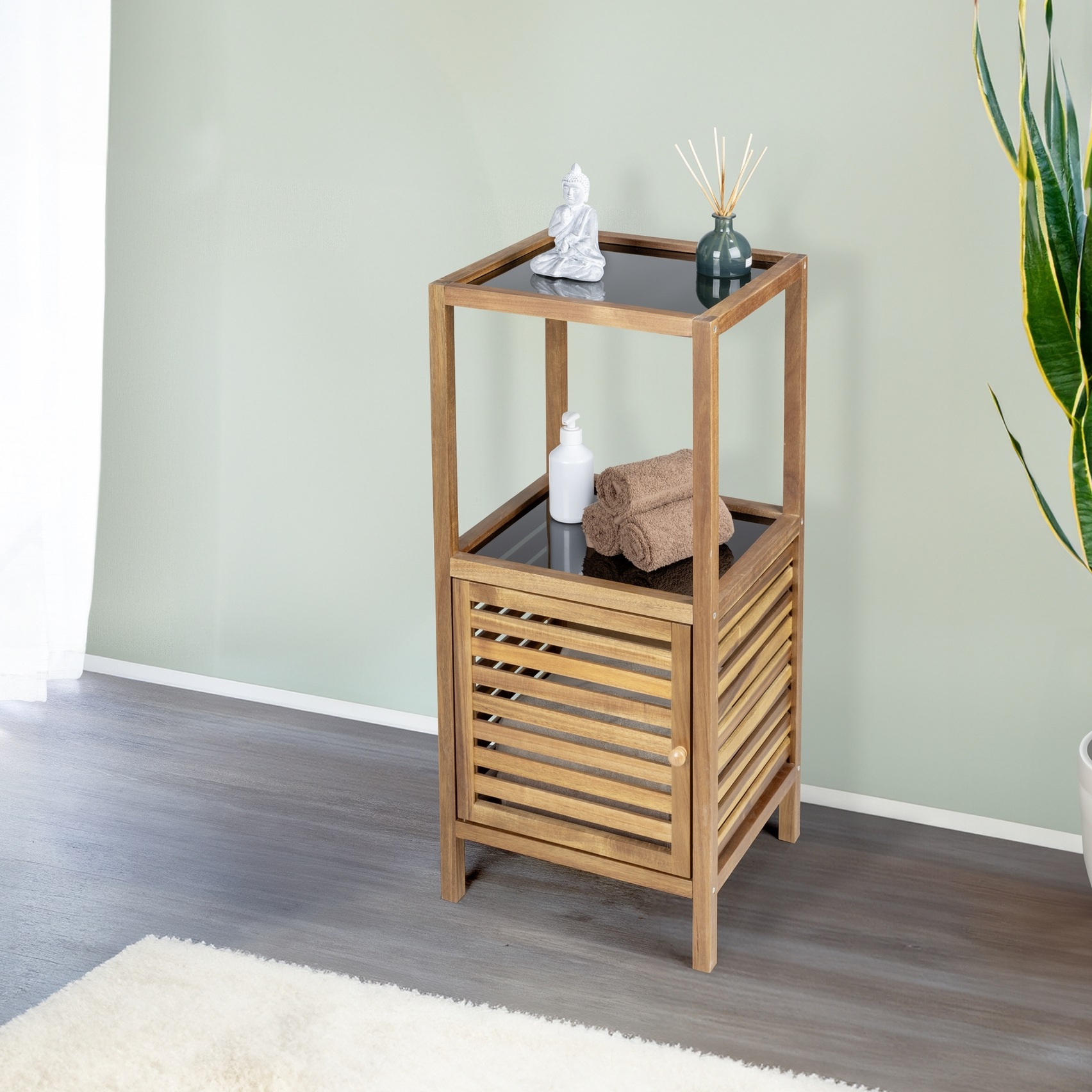 WENKO Badregal "Fondi" Regal für Haushalt und Badezimmer, Akazienholz mit G günstig online kaufen