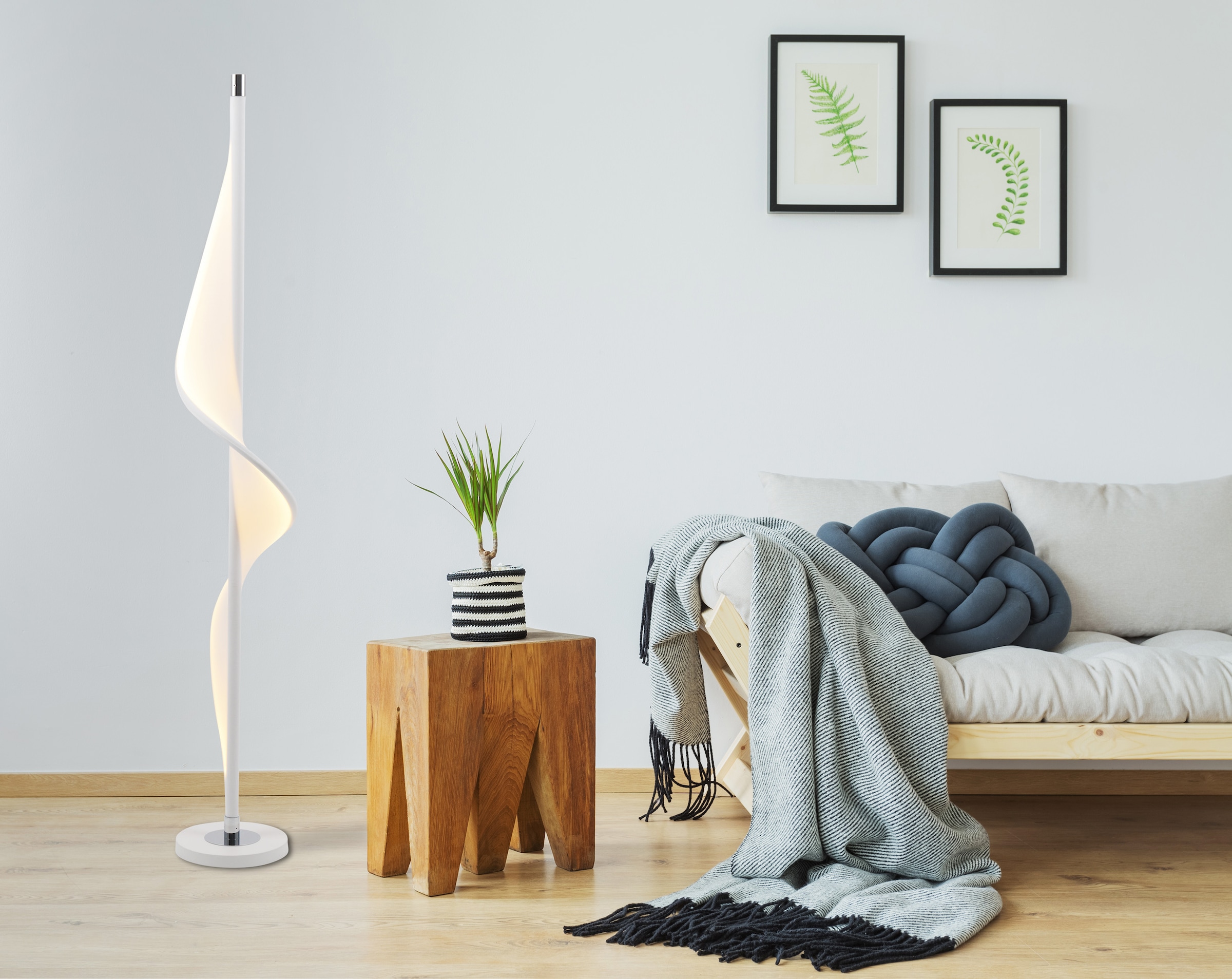 näve LED Stehlampe »Bandera«, Energieeffizienzklasse: G, aus weiß/chrom, | Textil Tippschalter, BAUR Schirm