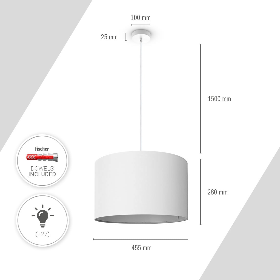Paco Home Pendelleuchte »HUGO UNI COLOR«, 1 flammig, Leuchtmittel E27 | ohne Leuchtmittel, Deckenlampe LED Wohnzimmer Und Schlafzimmer, Unifarben, Deko E27
