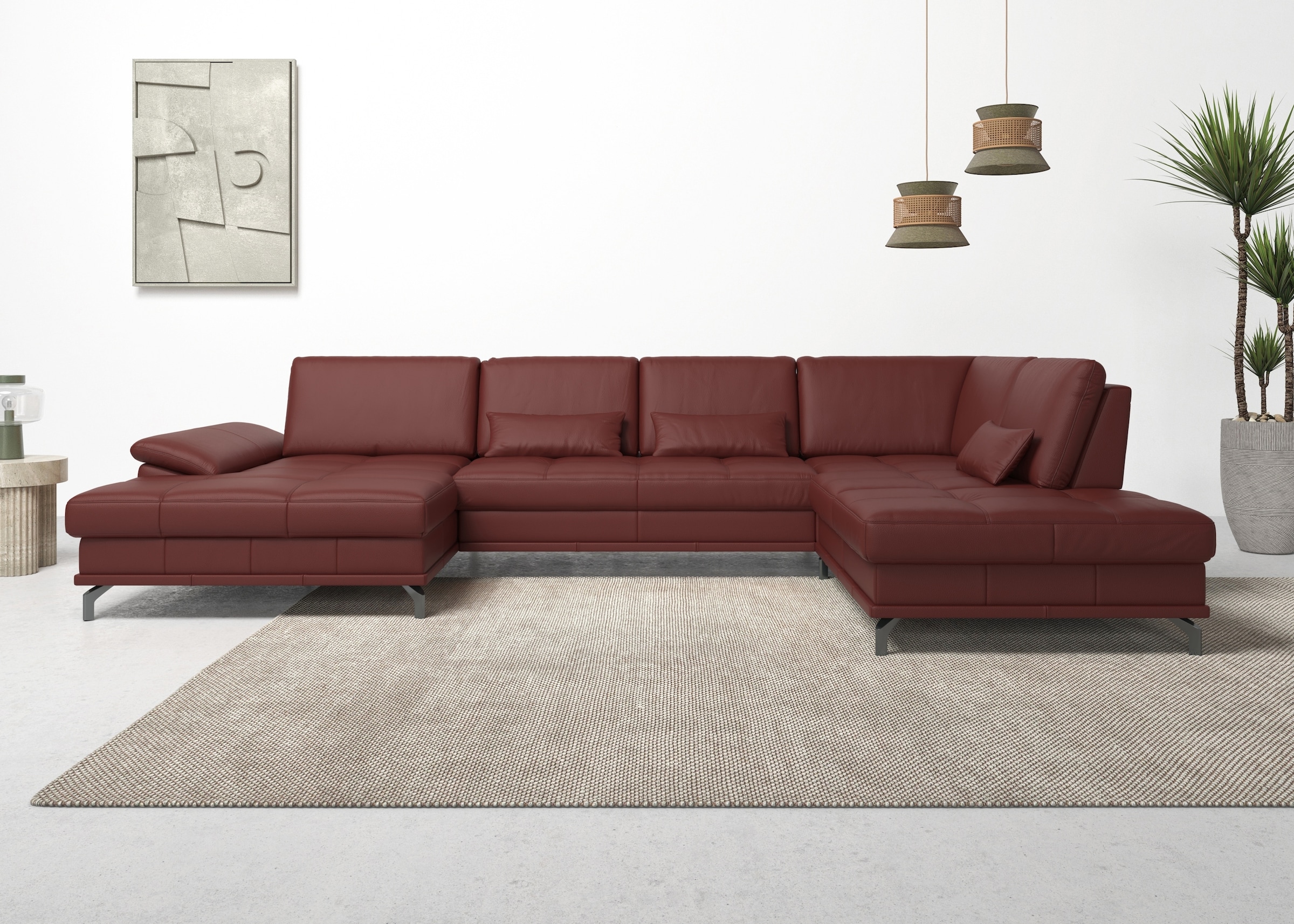 Places of Style Wohnlandschaft »Costello U-Form, mit Sitztiefenverstellung, Armteilverstellung und«, 3 Nierenkissen, optional Bettfunktion und Bettkasten