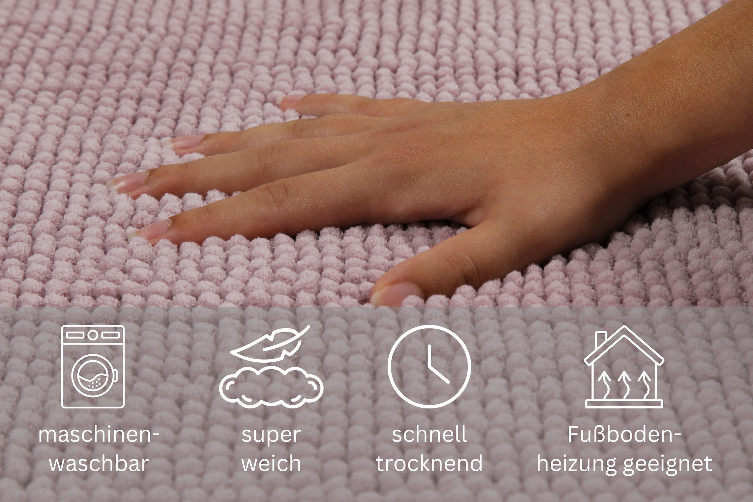 my home Badematte »Kaelan«, rutschhemmend beschichtet, fußbodenheizungsgeeignet, Badvorleger, Badteppich aus weicher Chenille, pastell Farben