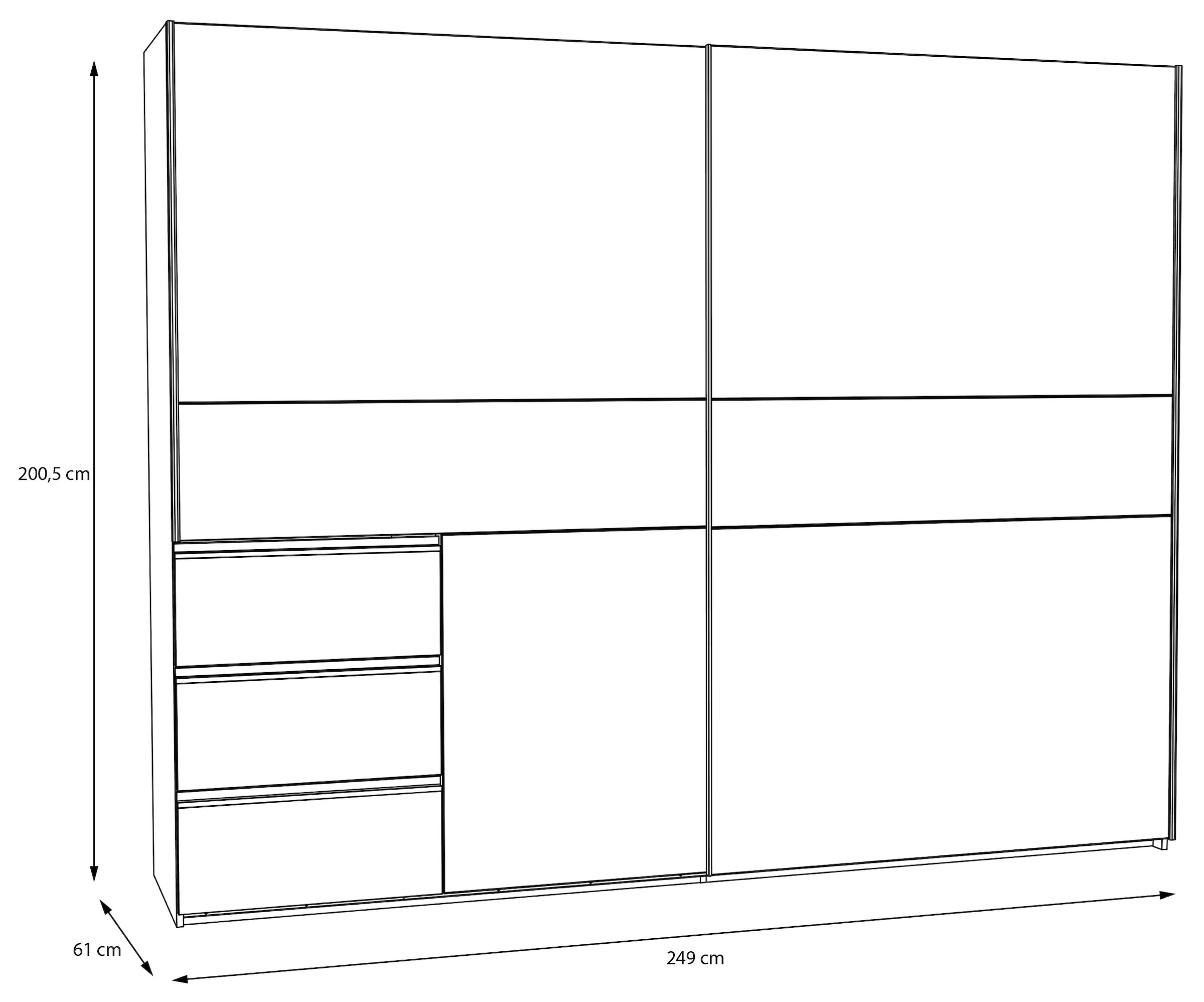 FORTE Schwebetürenschrank, Schwebetürenschrank, Stauraum, Schubkästen, erhältlich in 2 Dekoren