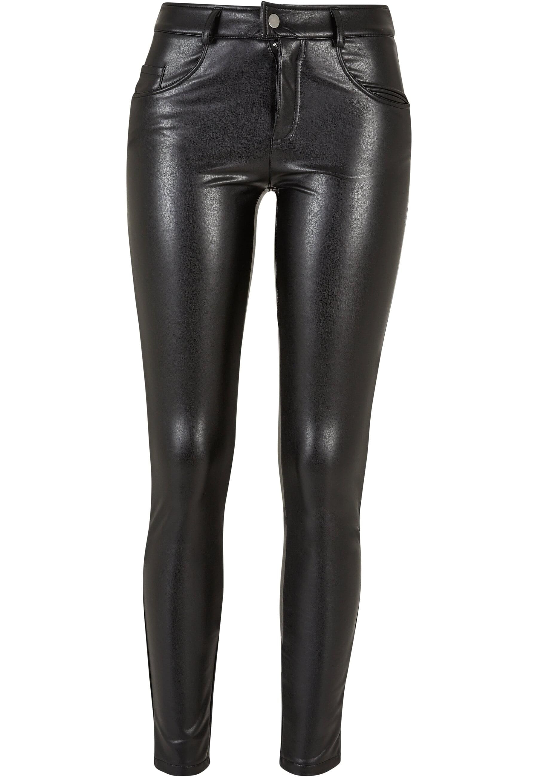 Stoffhose »Urban Classics Damen Ladies Mid Waist Synthetic Leather Pants«, (1 tlg.)