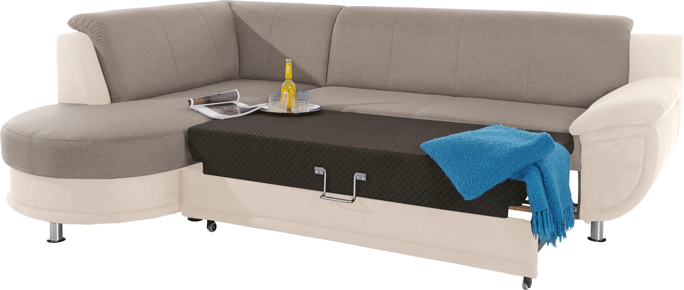 TRENDMANUFAKTUR Ecksofa »Rondo 3, zeitlos und bequem, Materialmix, breite Armlehnen, L-Form«, wahlweise mit Federkern für mehr Komfort, wahlweise mit Bettfunktion