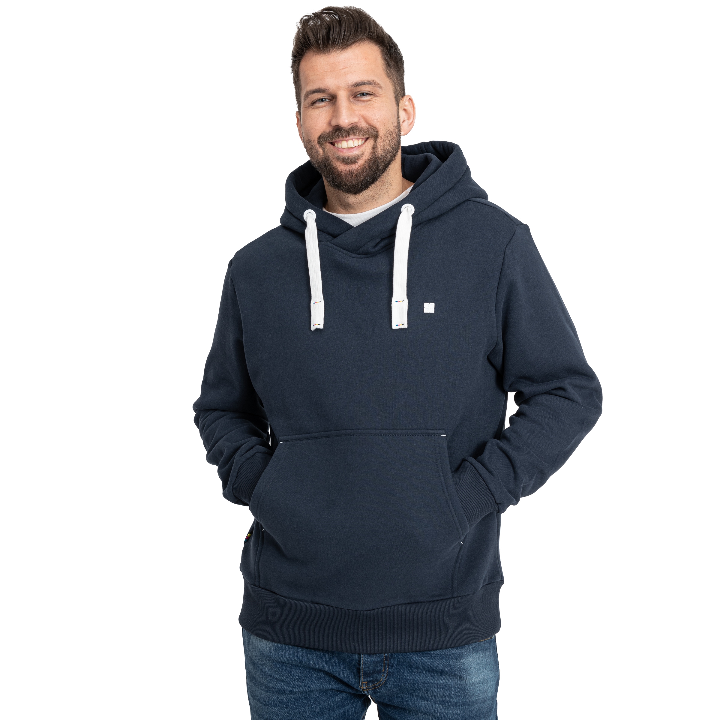 DEPROC Active Kapuzensweatshirt "LinusCMYK II MEN", weiche Fleecejacke mit Kängurutasche