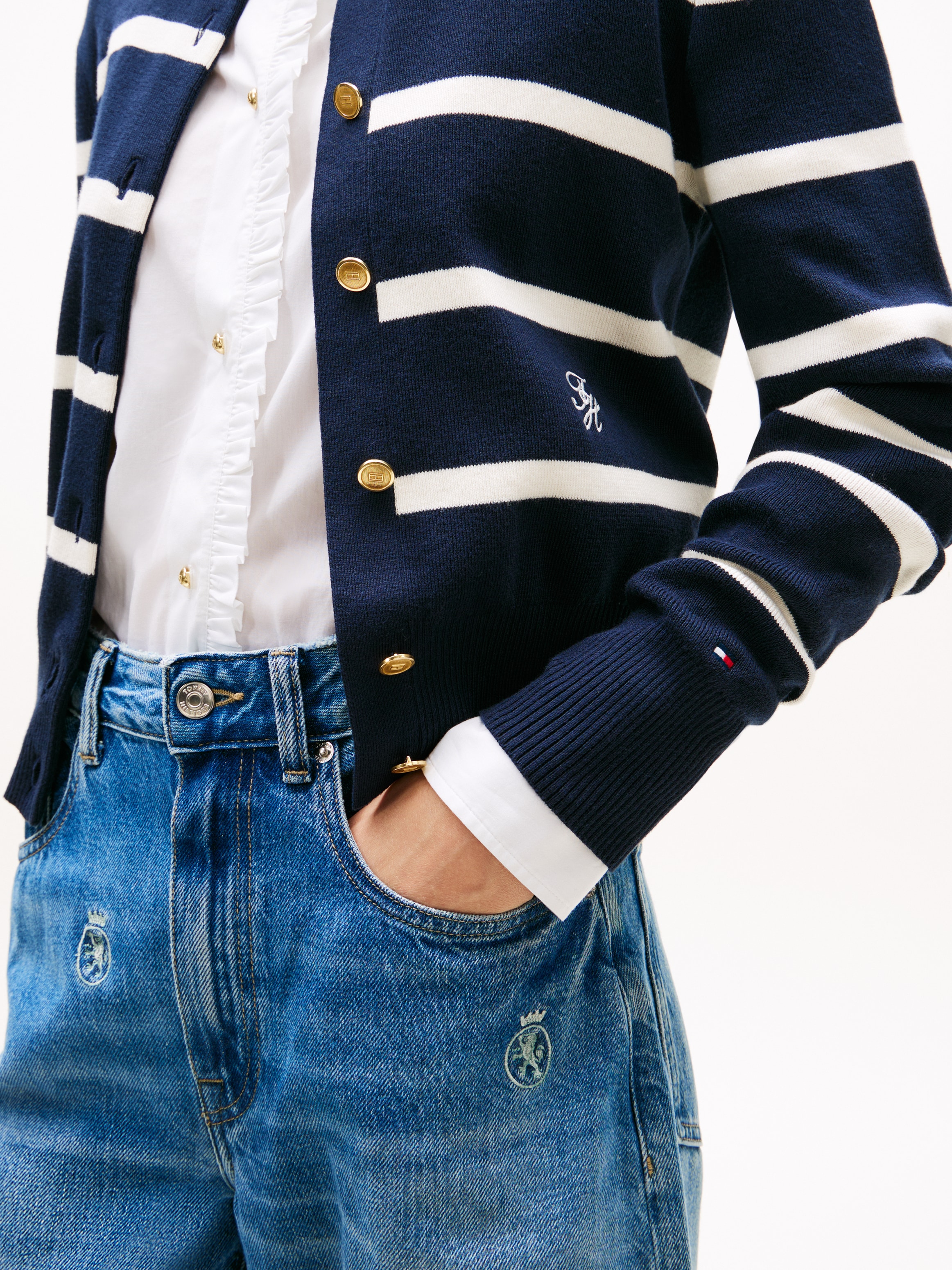 Tommy Hilfiger Strickjacke »CO FULL NEEDLE C-NK CARDI« mit Logo-Stickerei