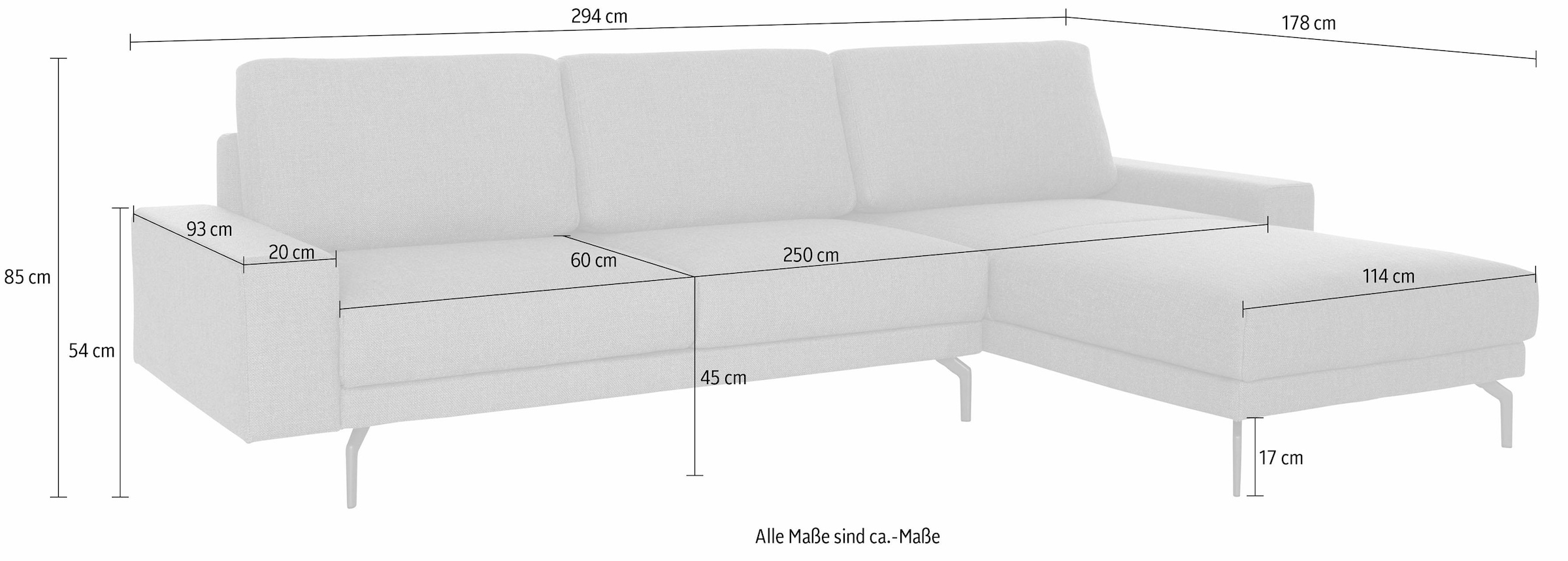 hülsta sofa Armlehne Ecksofa Breite »hs.450«, 294 kaufen in cm BAUR und | niedrig, breit umbragrau, Alugussfüße