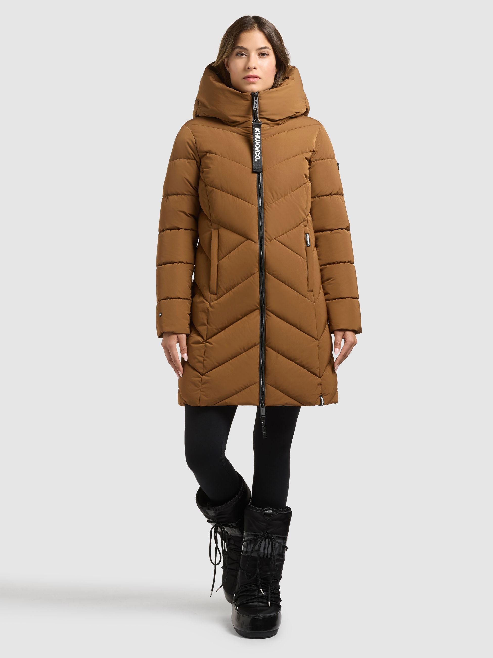 KHUJO Damen Steppmantel "DARKA4", braun, Gr. XL, unifarben, Web, 100% Polyester, Mäntel