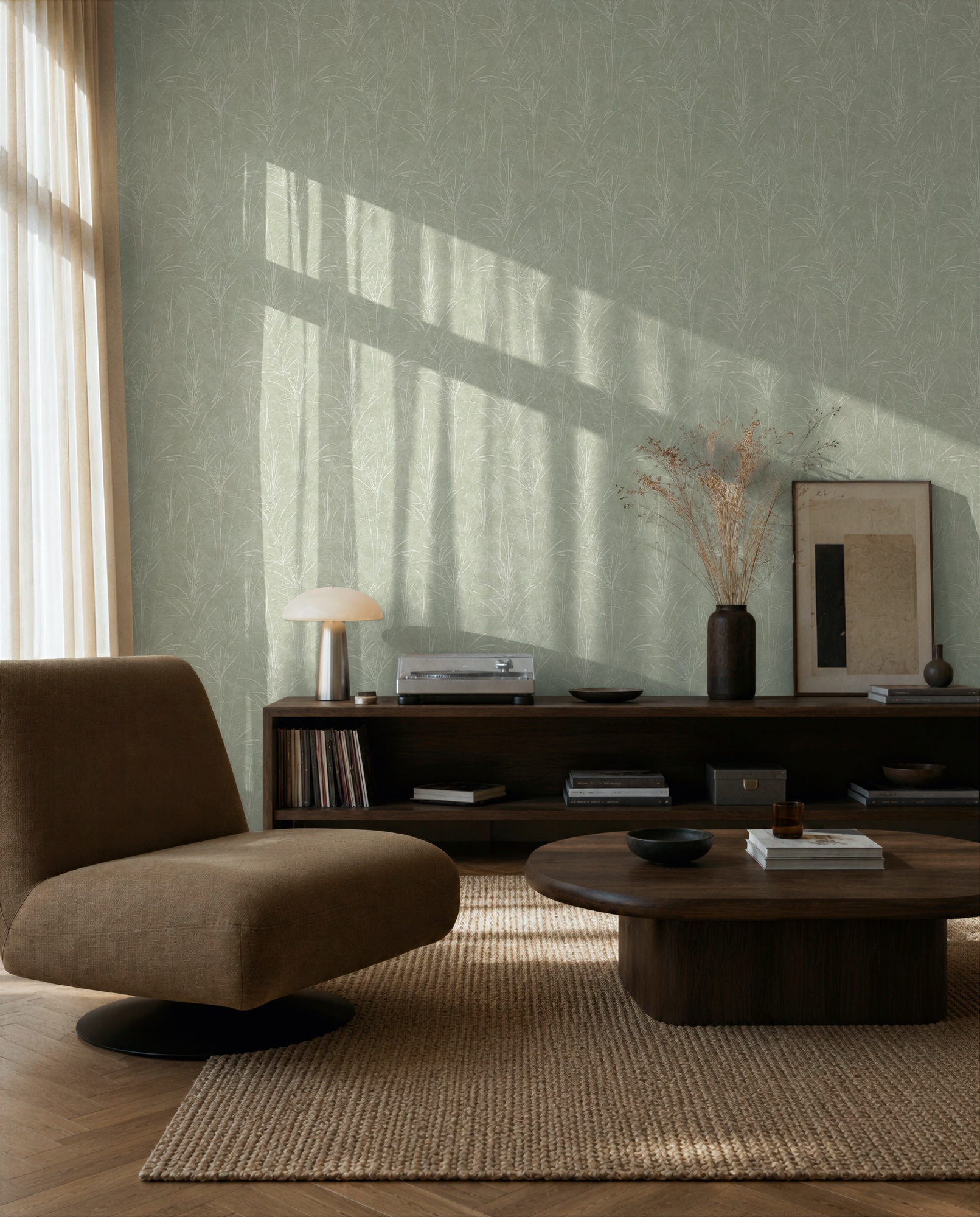 living walls Vliestapete »Cosiness Gräser – Vorgeleimte florale Vliestapete« botanisch | floral | leicht glänzend glatt Elegantes Gräsermotiv mit mattem Grund und sanften Glanzakzenten