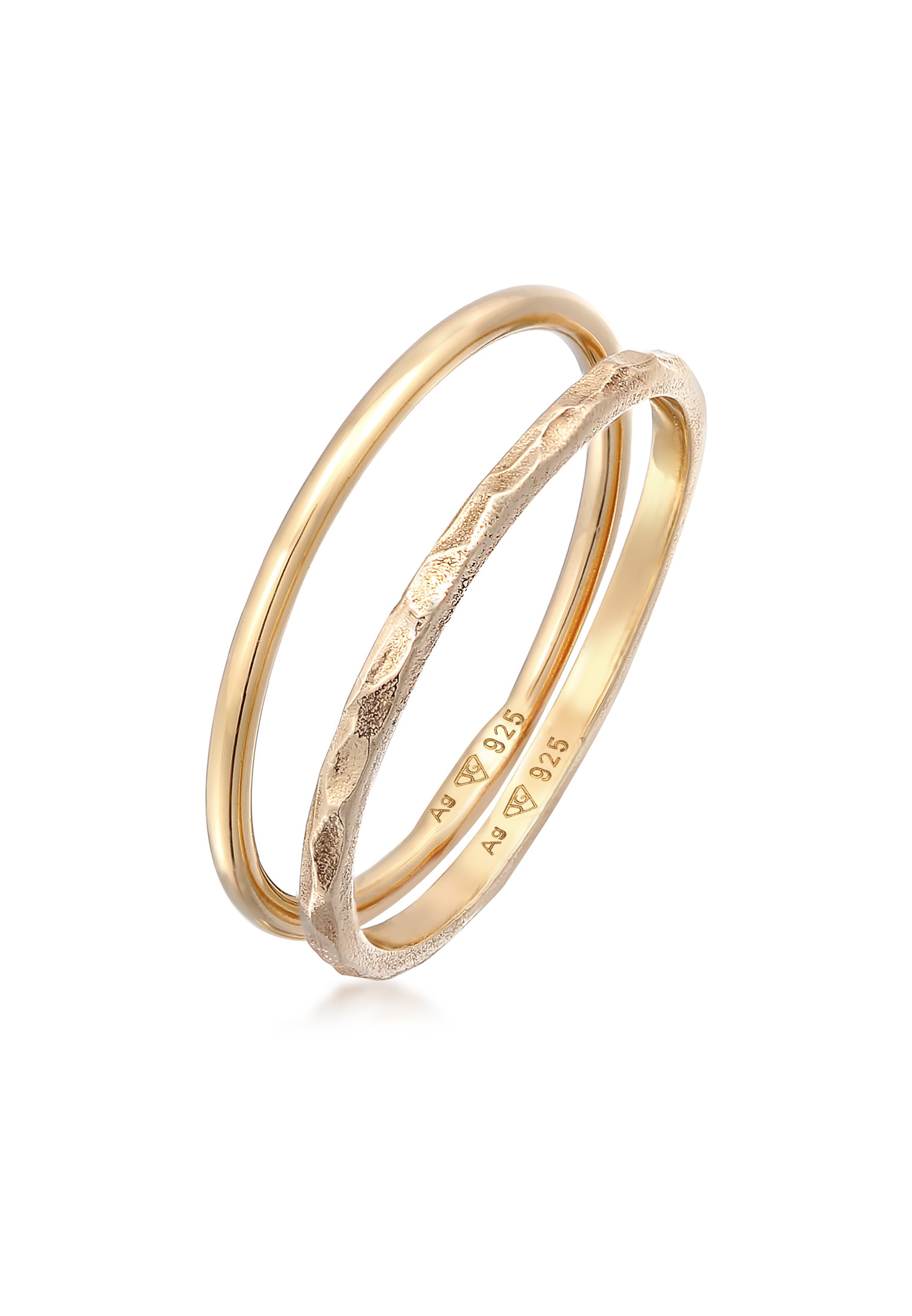 "Ring-Set ELLI ""Ring Stapelringe Stacking Bandring 2er Set 925 Silber"" Gr. 56, gold, Fingerringe, Damen, 56, ohne Stein, Silber 925