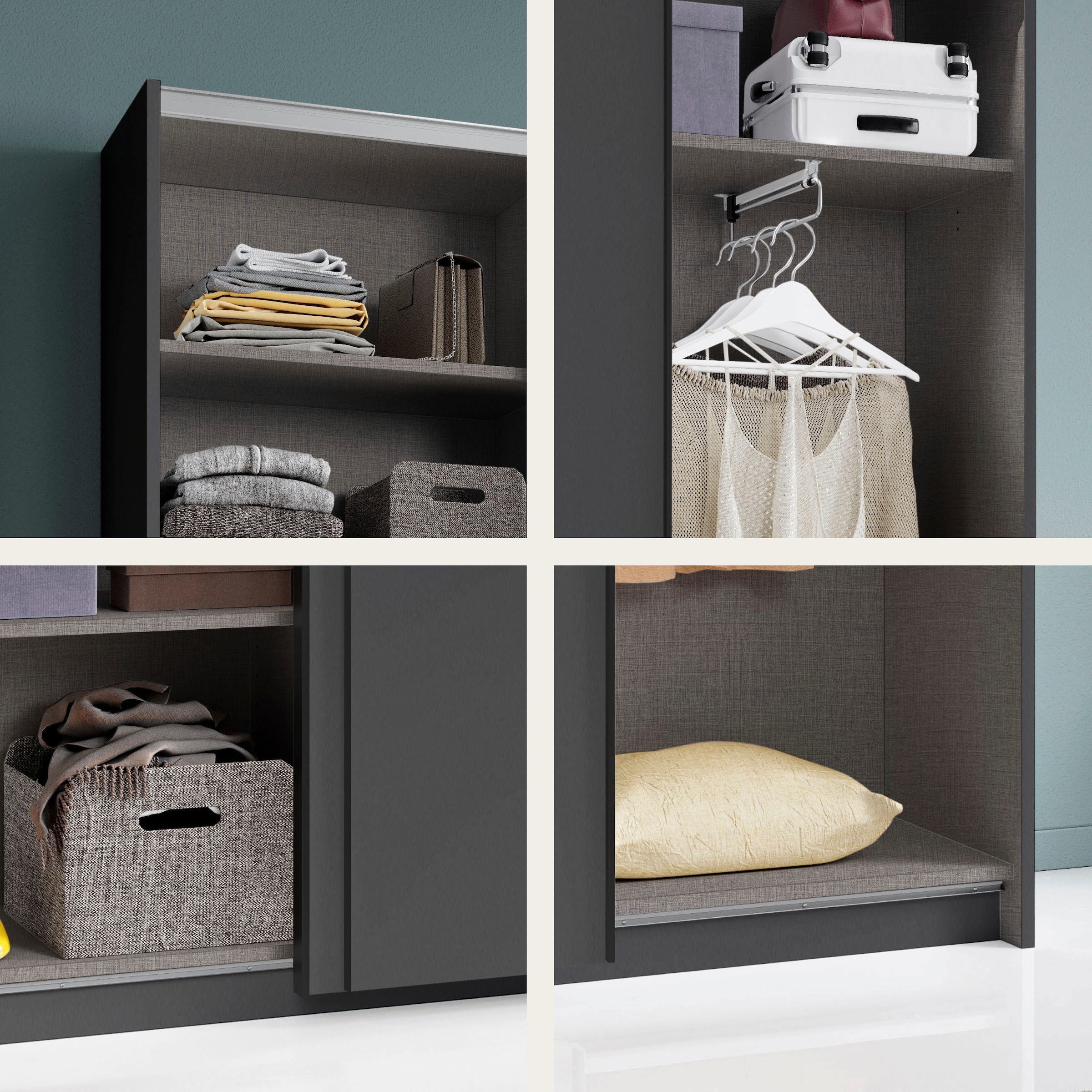 Schlafkontor Schwebetürenschrank »Heimo/Fast Schrank Kleiderschrank Garderobe«, geringe Tiefe, ausziehbarer Kleiderstange, Garderobenschrank, 6 Böden