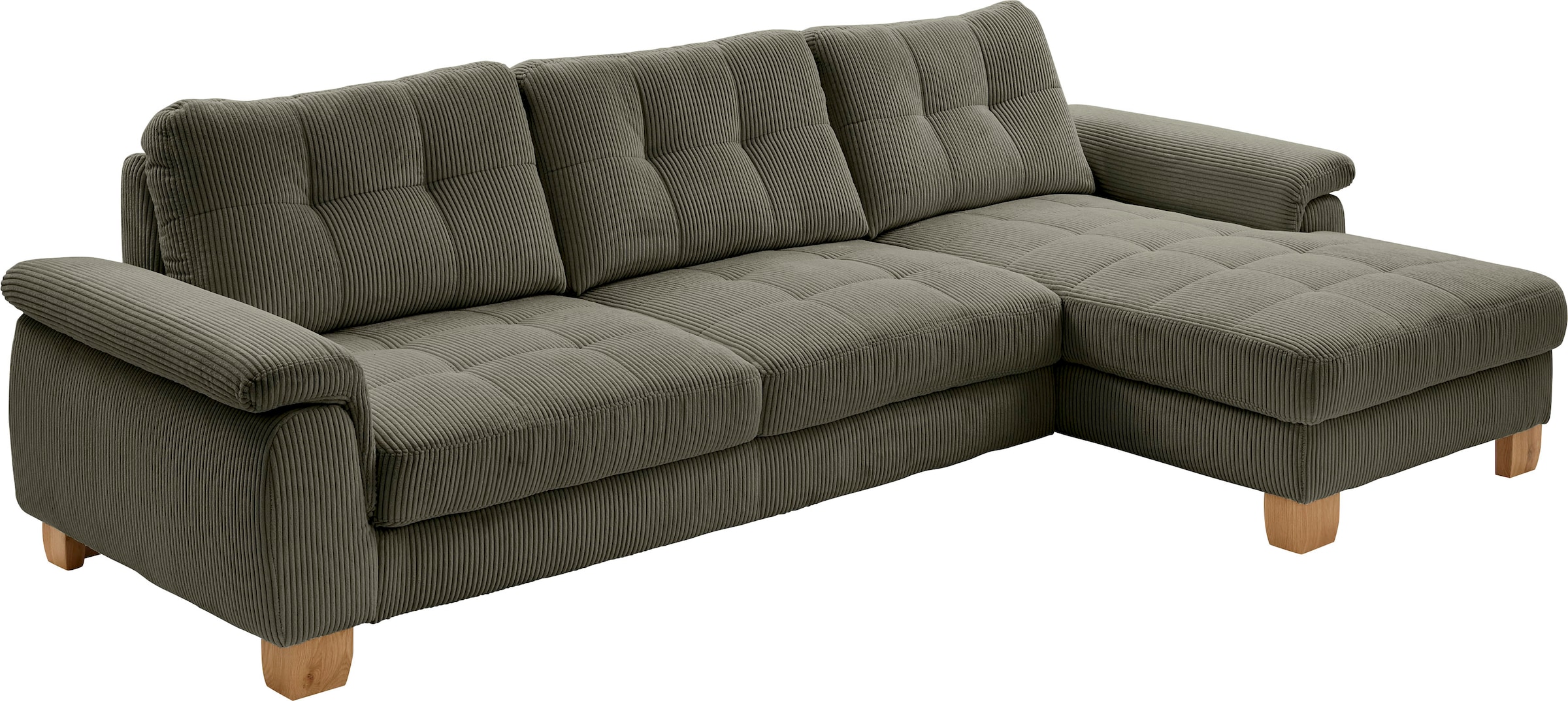 Die PlanBar Ecksofa "PP-LA19101 L-Form, Breite 316 cm" wahlweise mit Schlaffunktion und verstellbaren Kopfstützen, in Cord