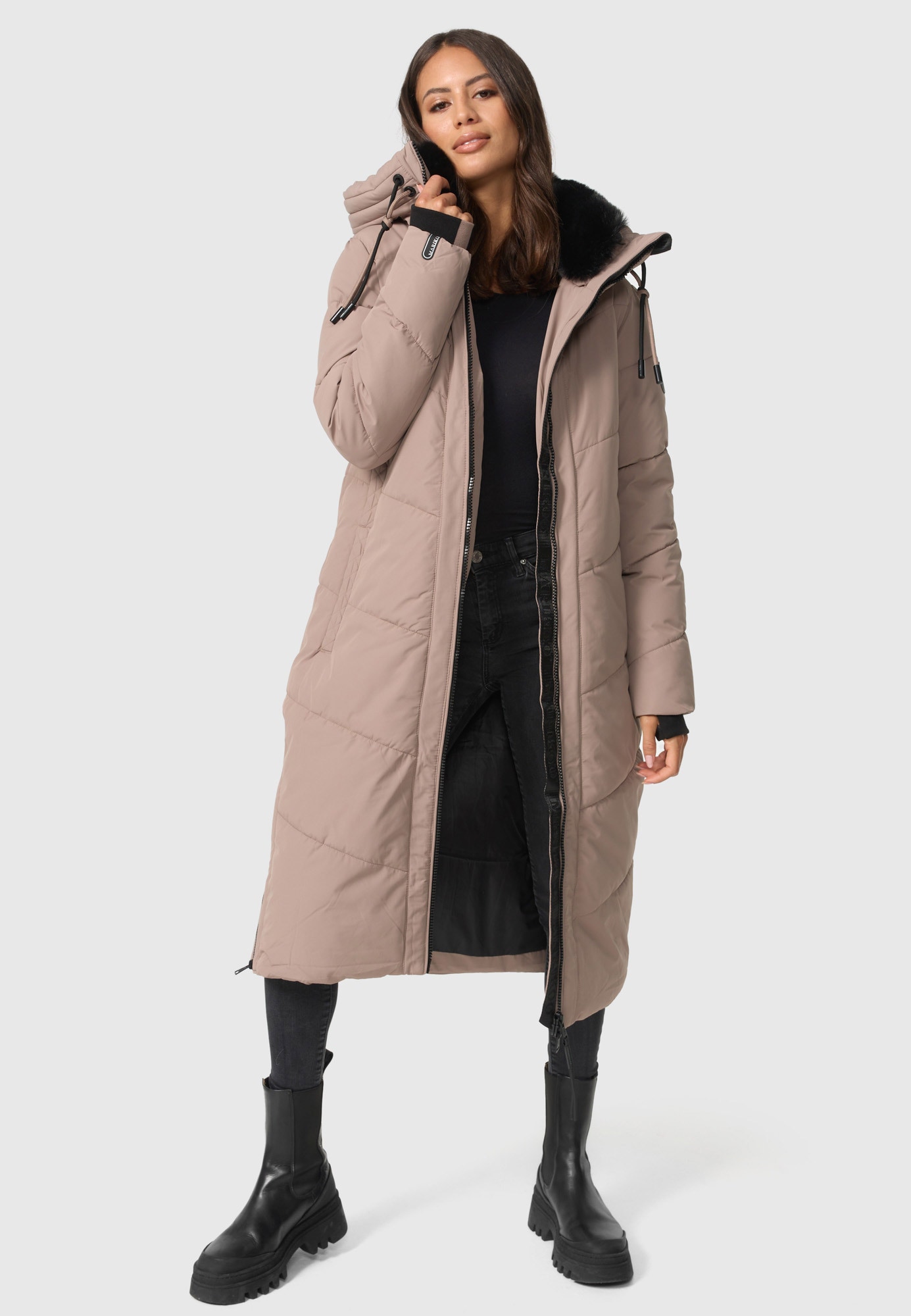 Marikoo Winterjacke »Nadaree XVI«, Stepp Mantel mit großer Kapuze