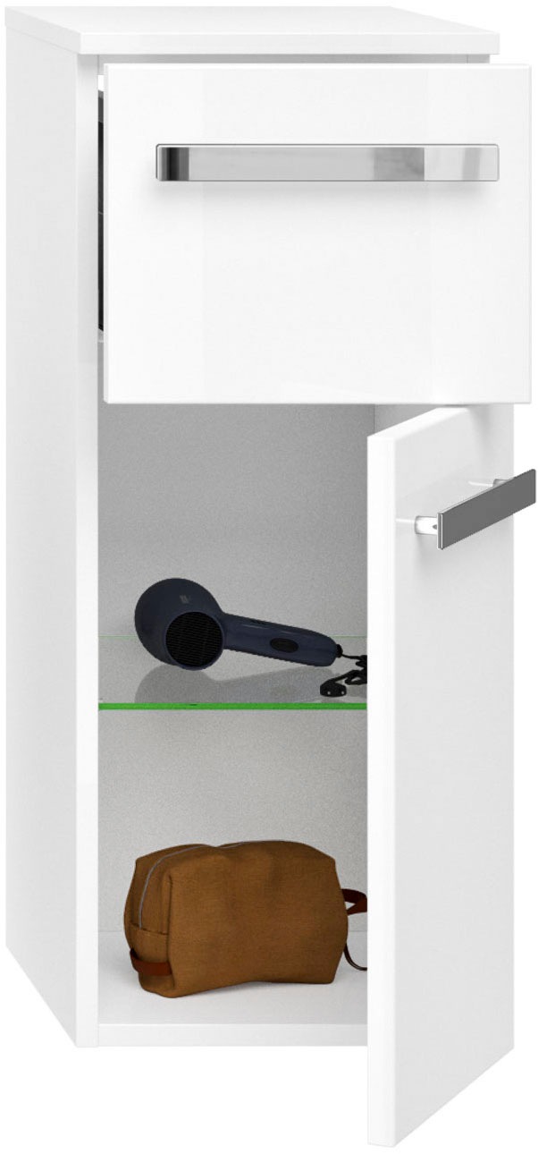 Saphir Badmöbel-Set »Serie 4005, vormontiert, Glaswaschbecken, Spiegelschrank«, (Set, 5 St.), Badezimmer Set 92 cm breit, inkl. Türdämpfer, 3 Türen, 2 Schubladen