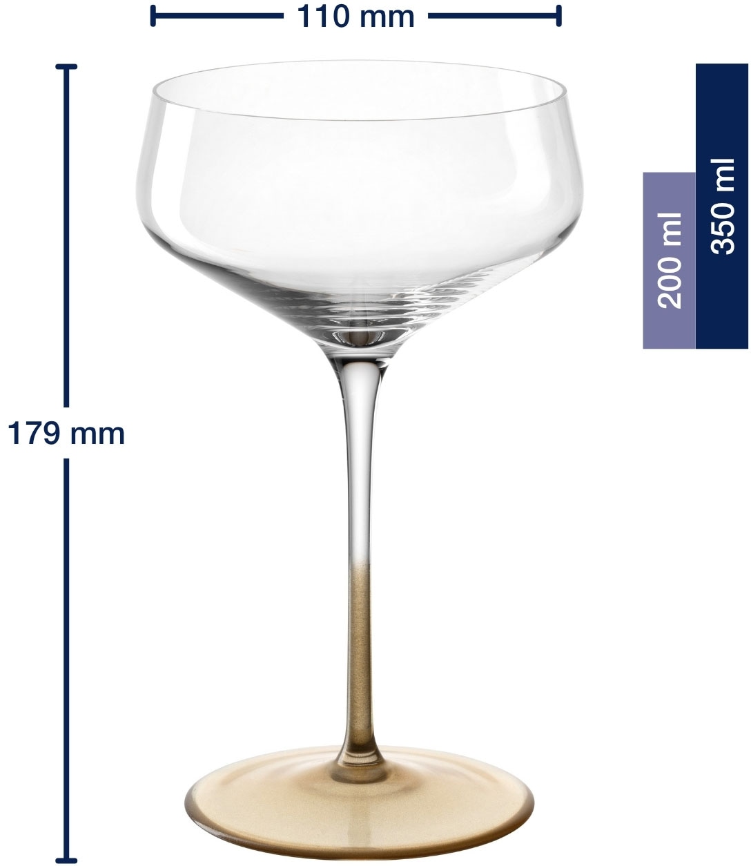 LEONARDO Champagnerglas »PUCCINI, goldfarben«, (Set, 2 tlg.), 2er Set, 350ml