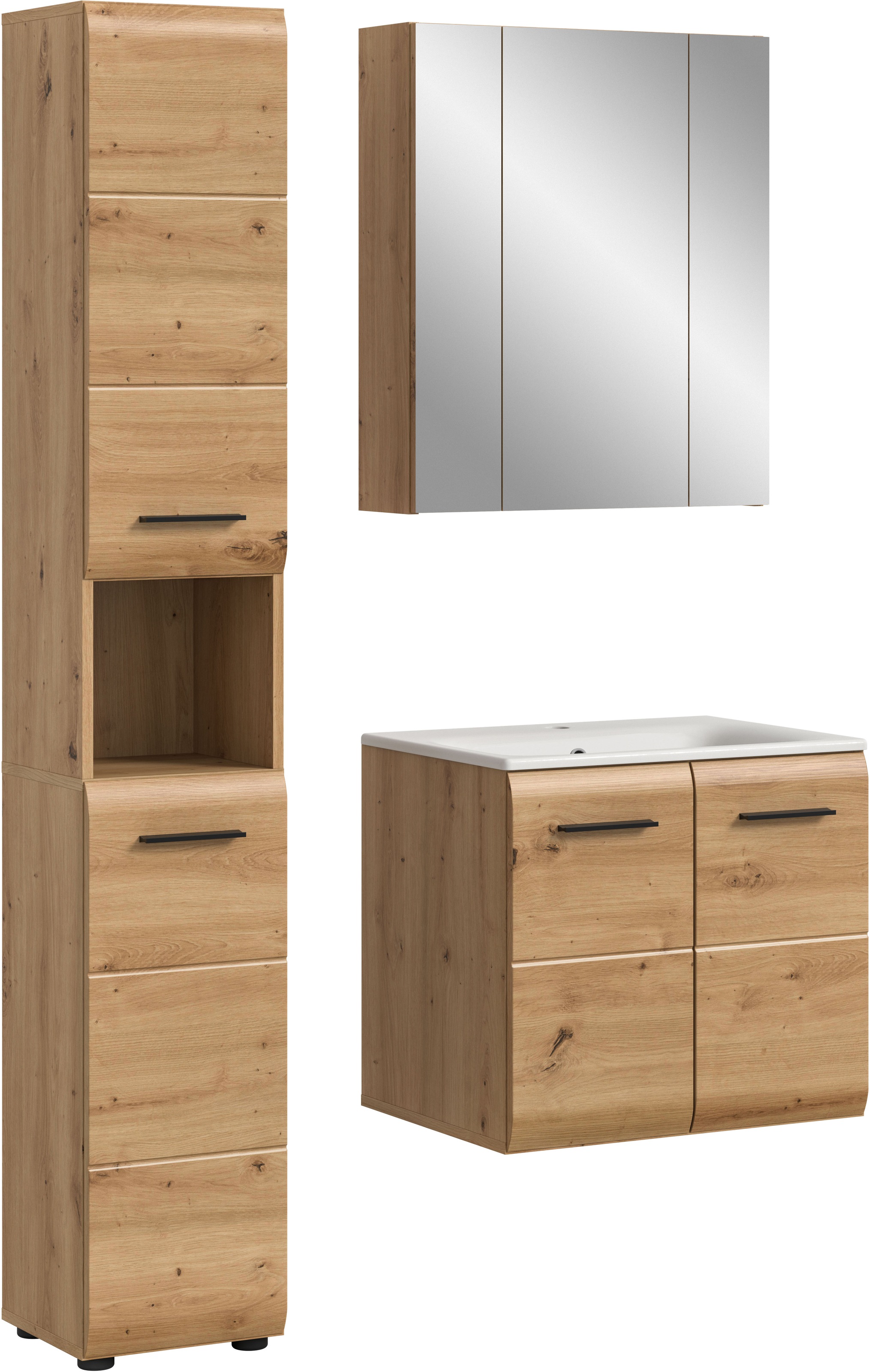 INOSIGN Badezimmer-Set, (Set, 4 St.), Florenz, Badkombination 4-tlg., Artisan Oak NB, inkl. Waschbecken