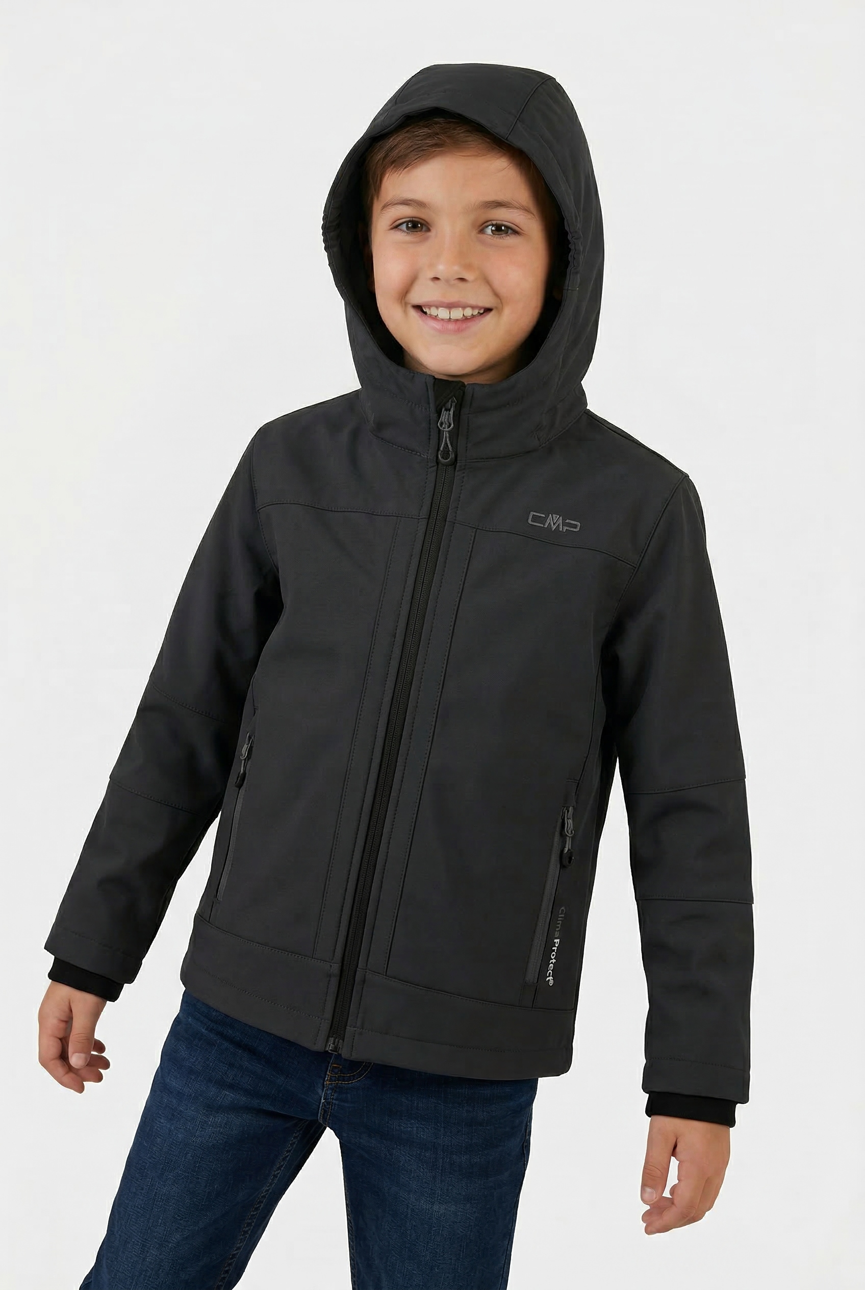 Cmp Herren Nero Softshelljacke "Kid Softshell Jacket Fix Hood" Mit Kapuze Wasserabweisend Windabweisend Mit Reißverschlusstaschen erhältlich in Größe 128/140/152/164/176 von Baur
