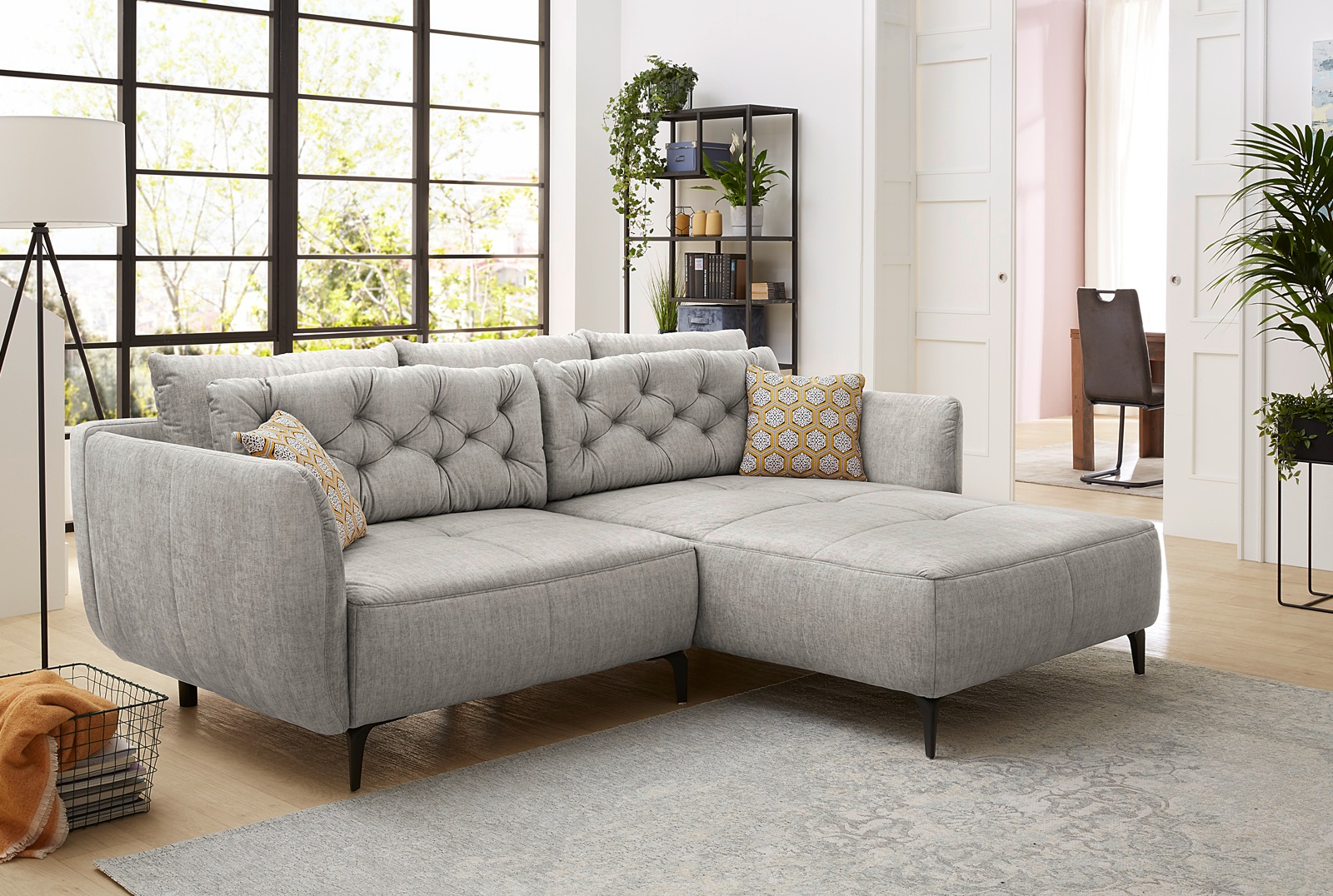 Jockenhöfer Gruppe Ecksofa "Salo L-Form, B: 251 cm" im Retrolook mit Wellenfederung, mit Zierkissen