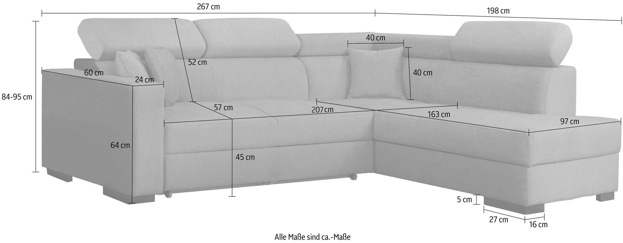Home affaire Ecksofa »Tulio L-Form«, wahlweise mit Bettfunktion und Bettkasten, incl. 3 Zierkissen