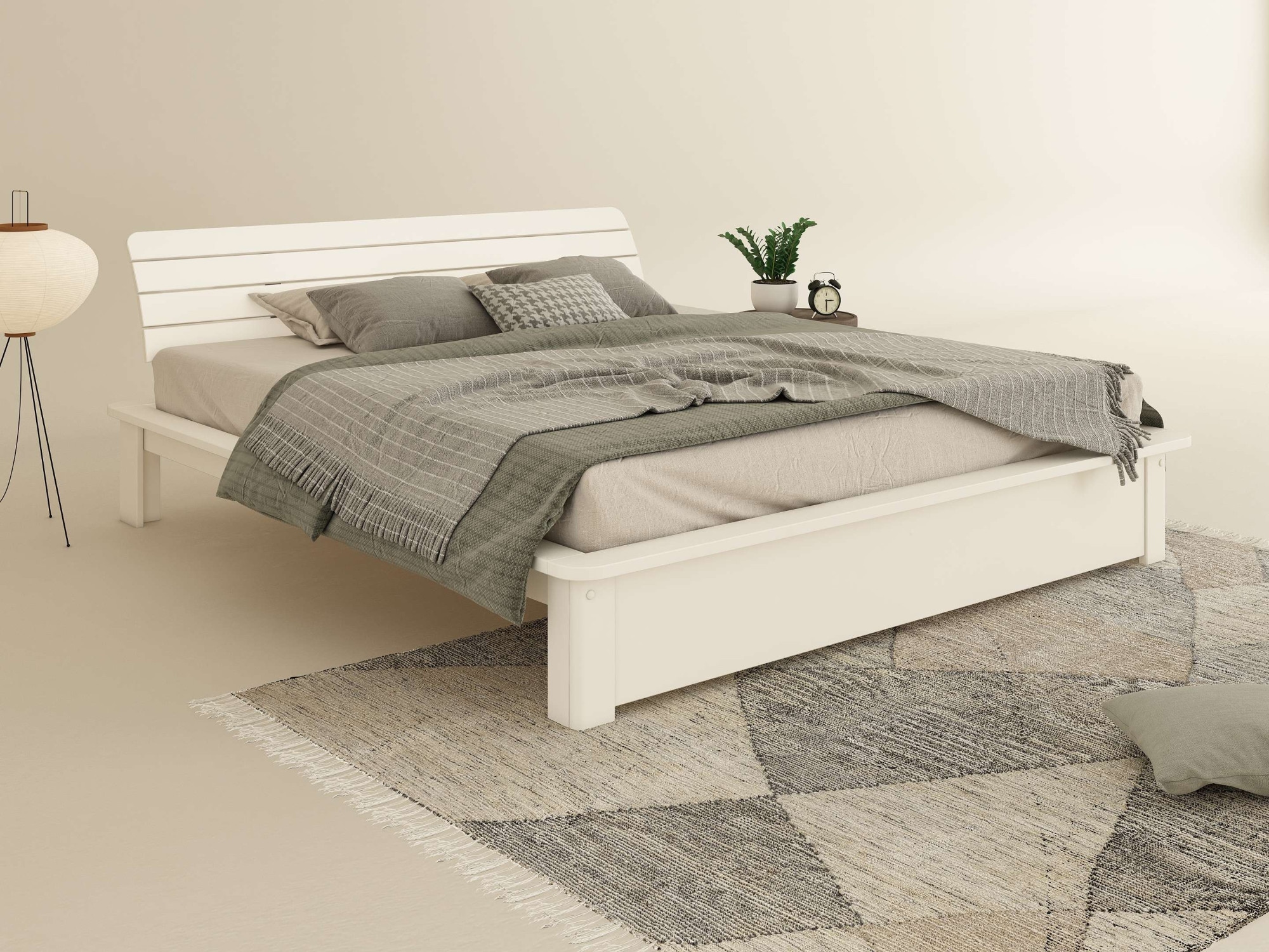 Home affaire Massivholzbett "Antri, Futonbett, ergonomisch geformtes Kopfteil, stilvolles Design" Rahmen zur Ablage von Smartphone, mit Lattenrost, Bettkasten optional