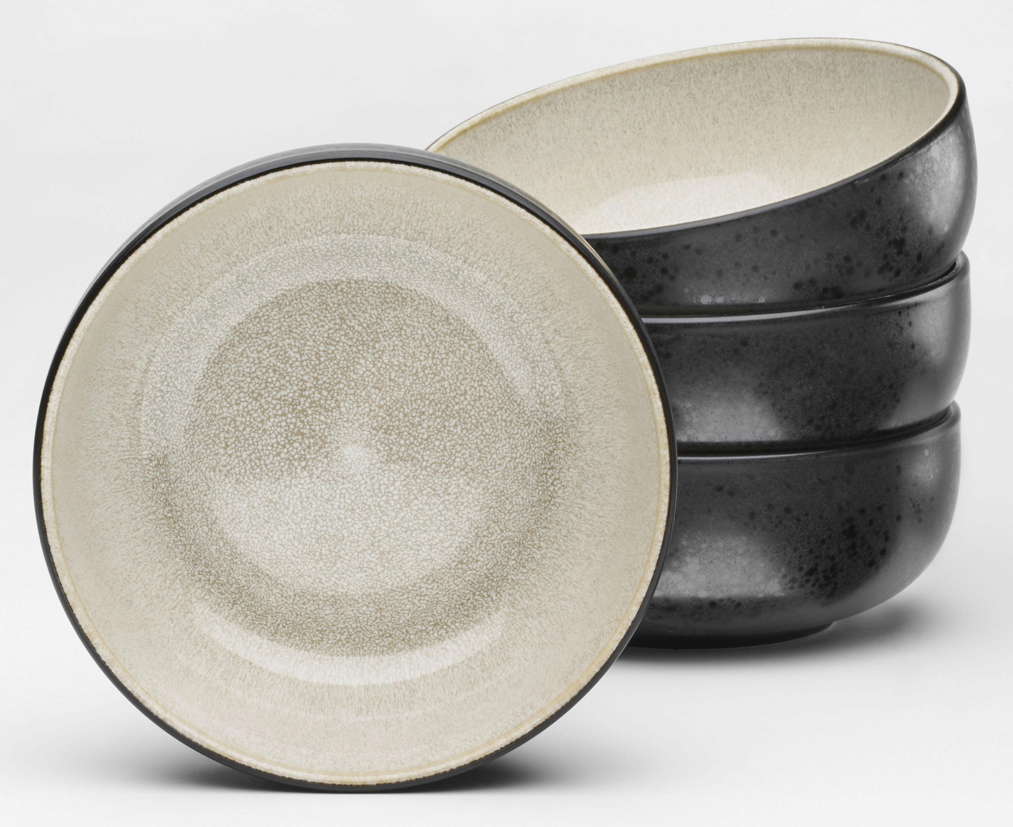 Töchter & Söhne Schale "Mia" 4 Stk. aus Steingut reaktiv glasierte Innenseite, matte schwarze Glasur auf der Außenseite