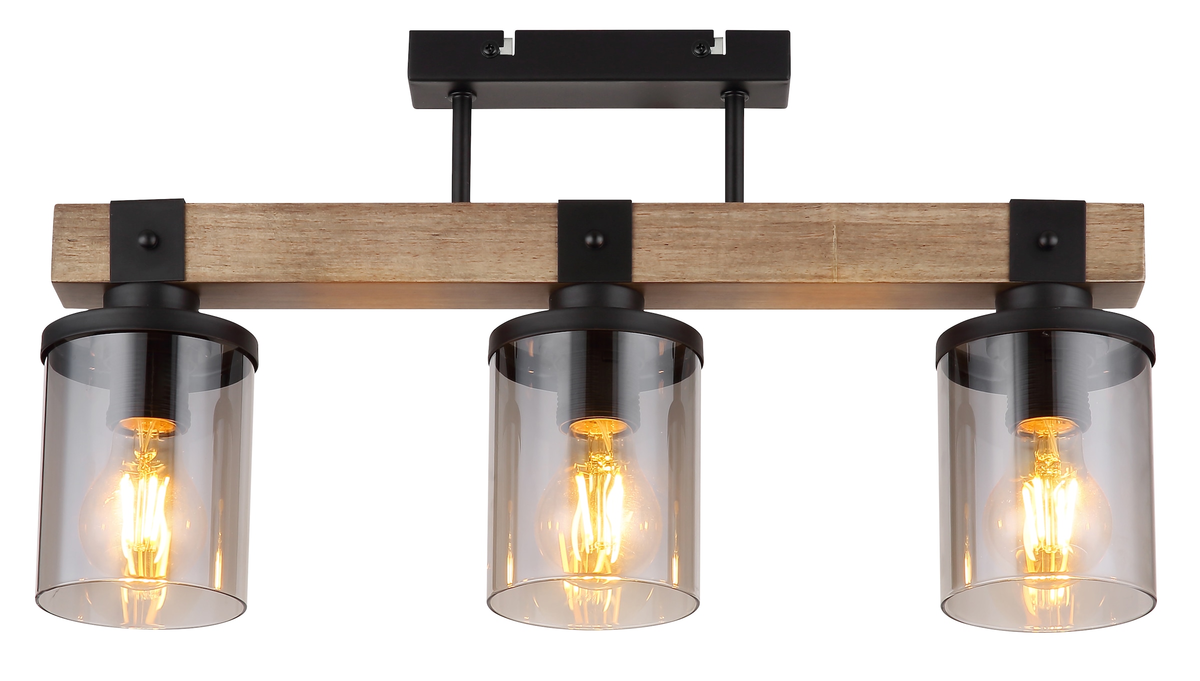 GLOBO LIGHTING Deckenleuchte »LILA«, Leuchtmittel E27 | ohne Leuchtmittel, Deckenlampe/schwarz/Holz/Glas rauchfarben/Wohnzimmer/Esszimmrt
