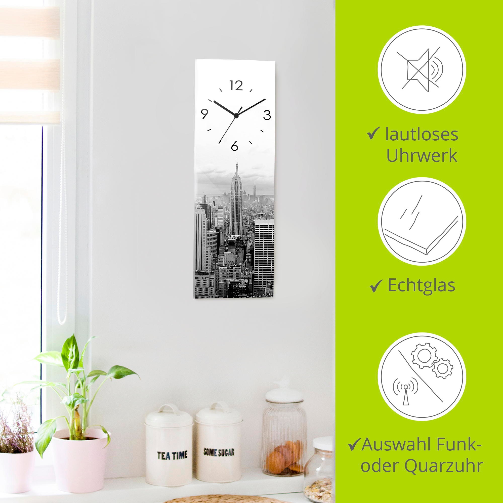 Wanduhr ARTLAND "Skyline Manhattan", schwarz, B:20cm H:60cm T:1,8cm, Wanduhren, Wanduhr, wahlweise mit Quarz- oder Funkuhrwerk, lautlos ohne Tickgeräusche 3