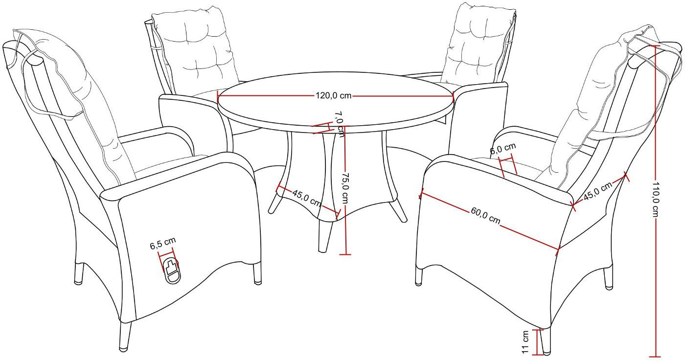 Destiny Garten-Essgruppe »PALMA LUNA«, (9 tlg., 4x Hochlehner, 1x Tisch, inkl. Auflagen), Aluminium, Polyrattan
