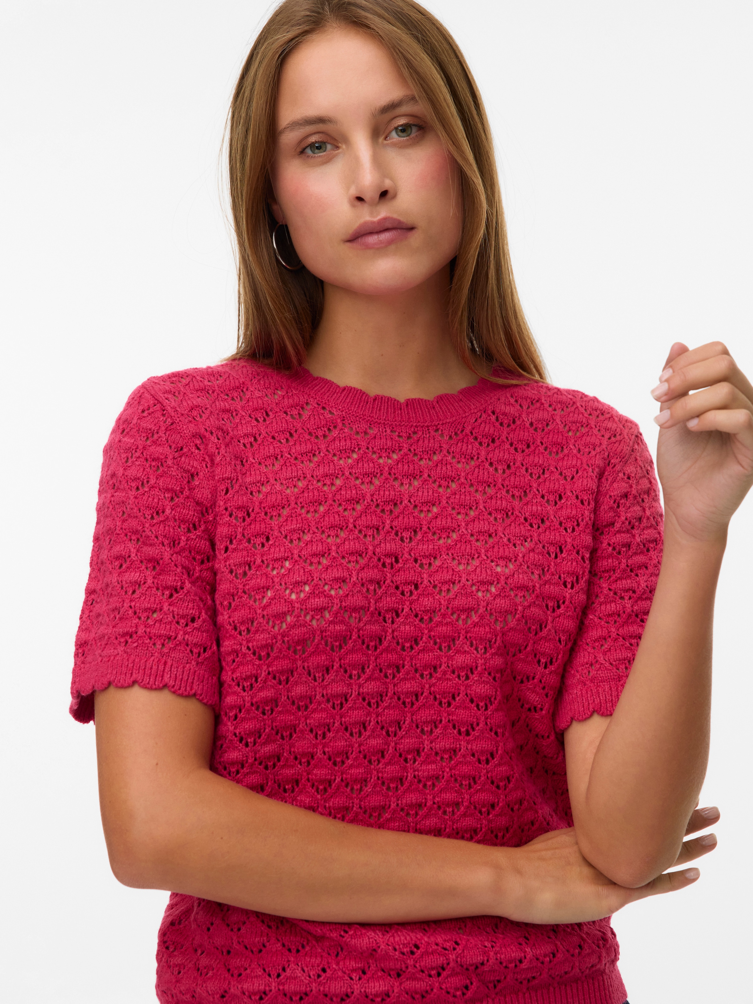 Vero Moda Stricktop "VMJAQUELINE SS O-NECK TOP BOO" mit zartem Muster günstig online kaufen