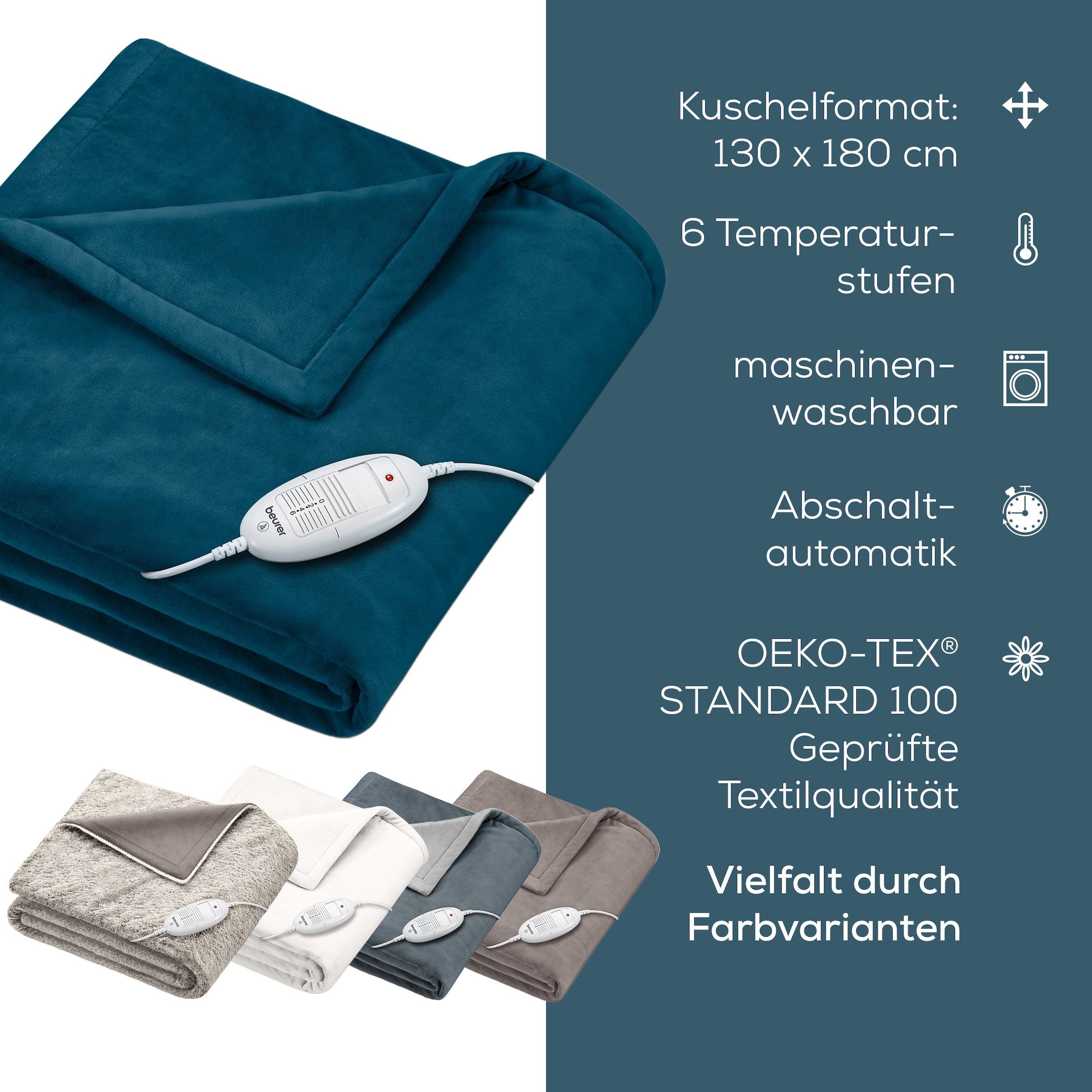 BEURER Heizdecke »HD 75 Cosy Ocean, elektrische Wärmedecke für kuschelige Momente«, Mit 6 Temperaturstufen, Abschaltautomatik, maschinenwaschbar