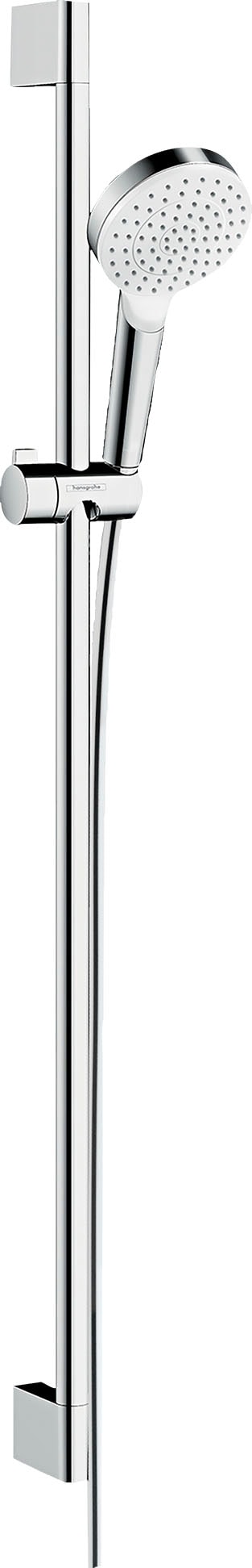 hansgrohe Brausegarnitur »Crometta«, (Komplett-Set), 10cm, wassersparend mit Duschstange 90cm, Weiß/chrom