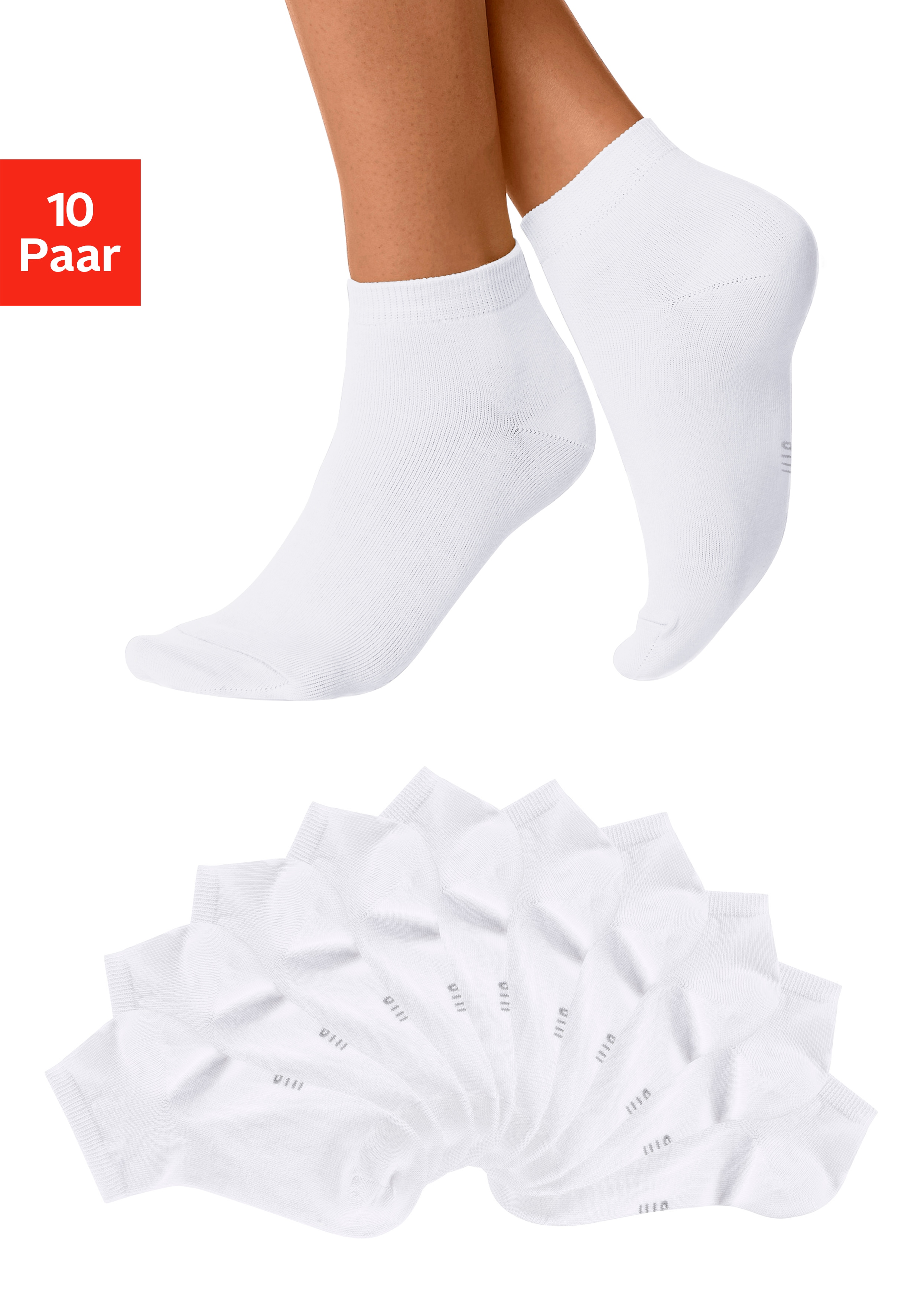 H.I.S Kurzsocken "Damen Sport Basic Socken, Laufsocken ohne Frottee" Packung, Großpackung, 10 Stk. tlg. mit verstärkter Ferse und Spitze