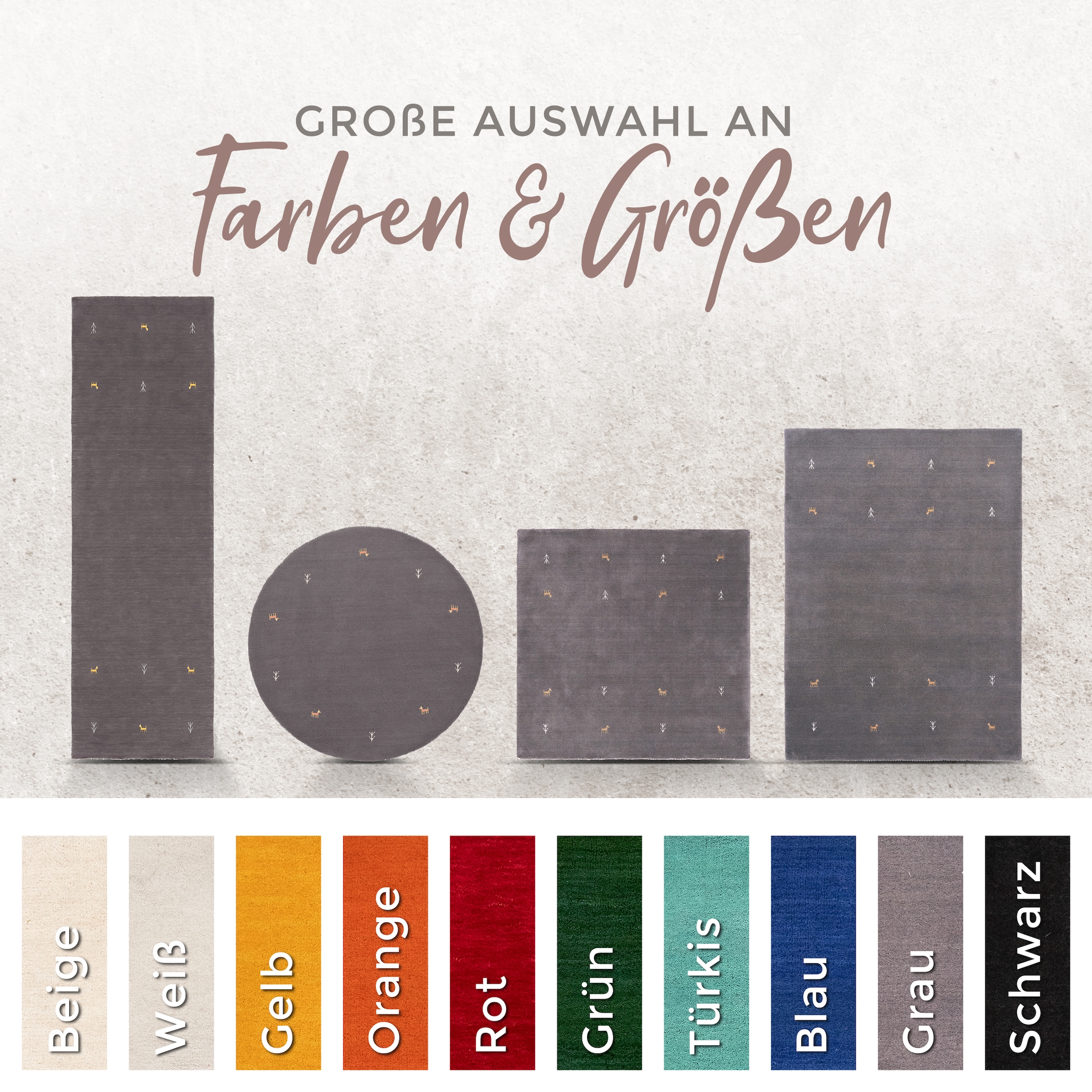 carpetfine Wollteppich »Gabbeh Uni,  auch als Läufer und Rund erhältlich« rechteckig 15 mm Höhe reine Wolle, handgewebt, Gabbeh Loom Tiermotiv, große Farbauswahl