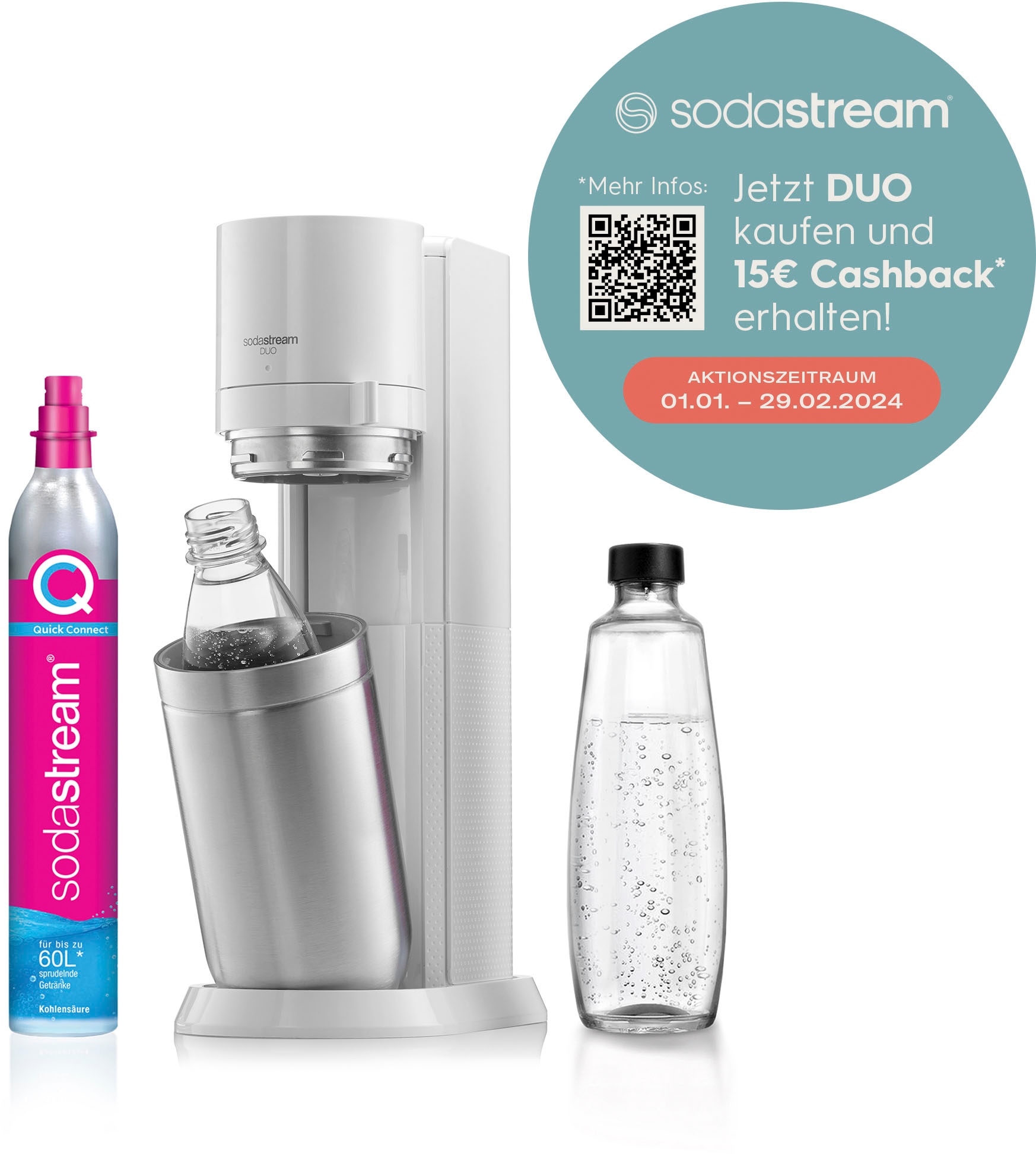 SodaStream Wassersprudler »DUO«, (Set, 1L 1L Glasflasche, tlg.), spülmaschinenfeste CO2-Zylinder, | BAUR Kunststoff-Flasche 4